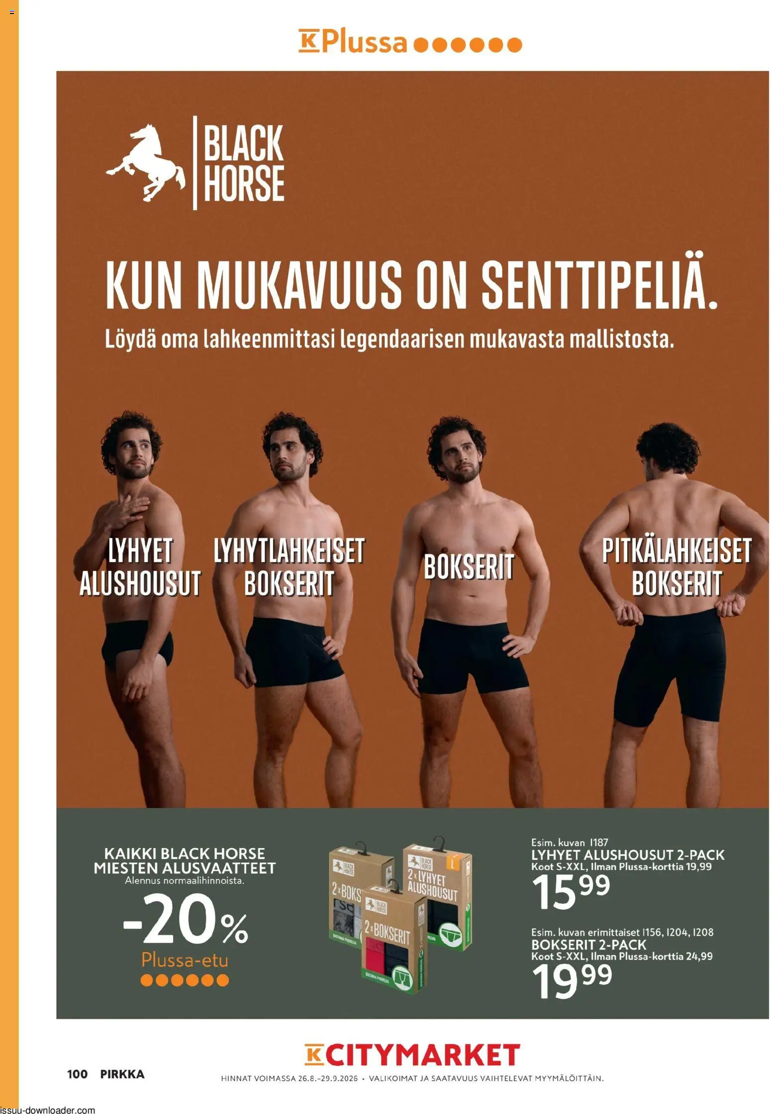 K-Supermarket - Pirkka – voimassa 26/08/2026 alkaen | Sivu: 100 | Tuotteet: Alusvaatteet, Alushousut, Bokserit
