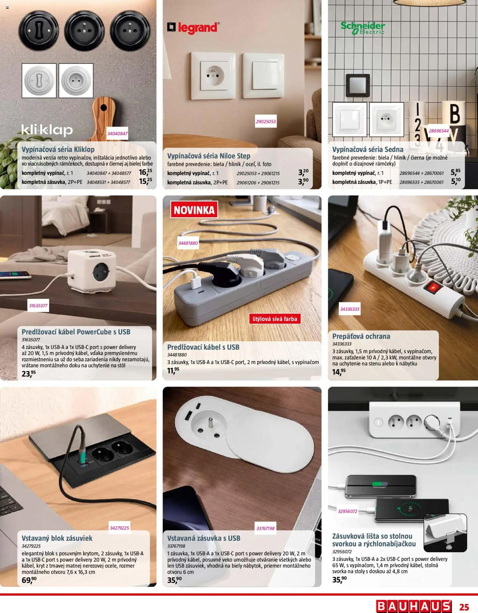 Nové Bauhaus akcie – leták je platný od 07.09.2026 | Strana: 25 | Produkty: Stôl, Zásuvka, Kábel, USB