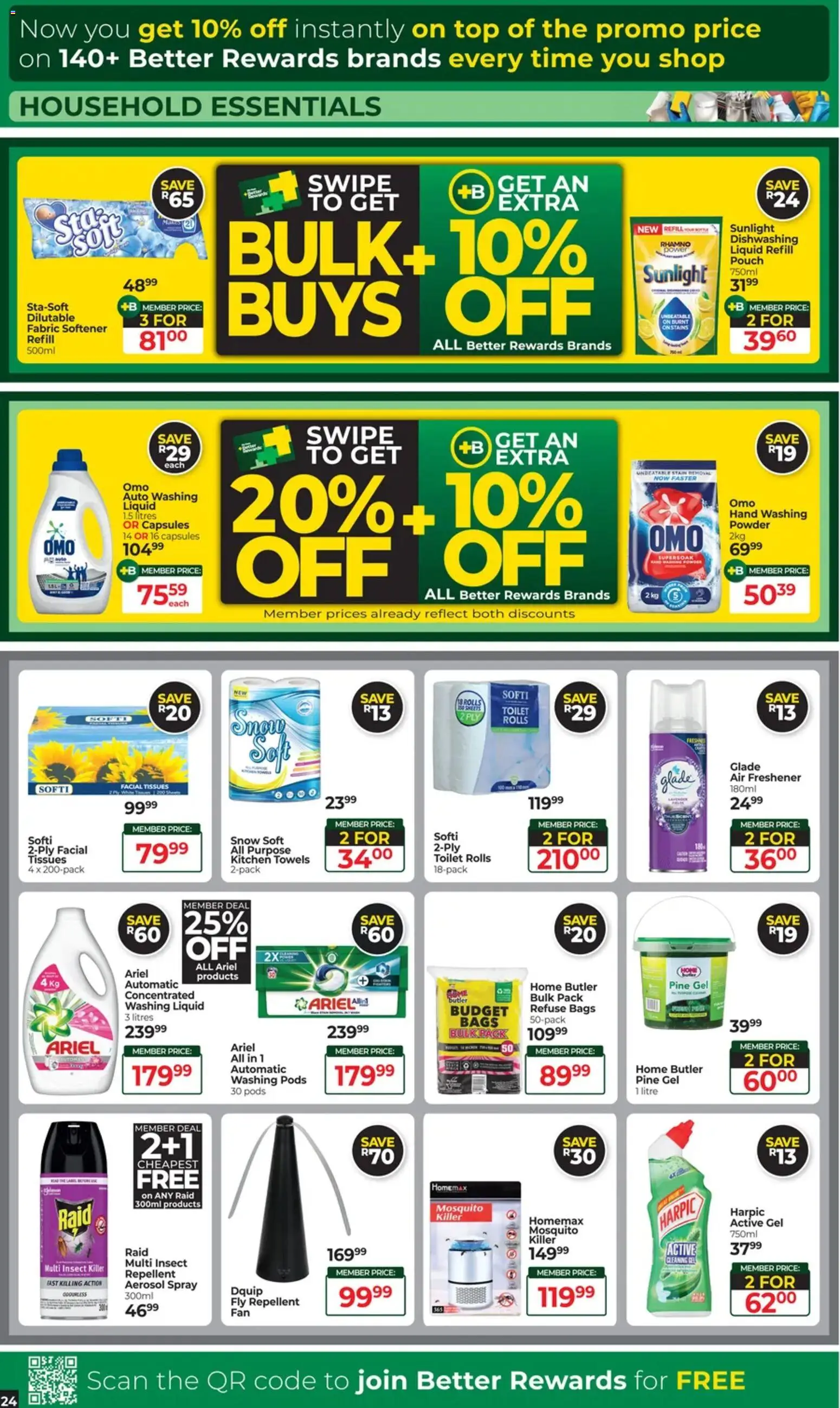 New Dis-Chem catalogue – valid from 17.03.2026 | Page: 24 | Products: Powder, Refuse bags, Fabric softener, Tissues