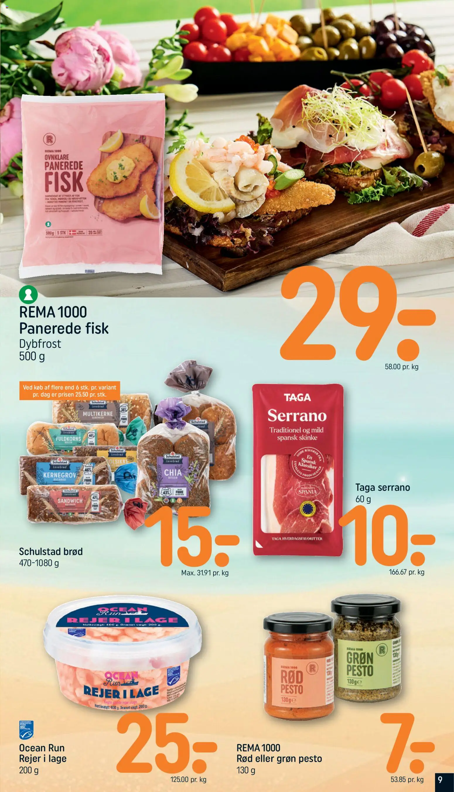 Rema 1000 tilbudsavis – gyldig fra 12/07/2026 | Side: 9 | Produkter: Brød, Skinke, Pesto, Rejer