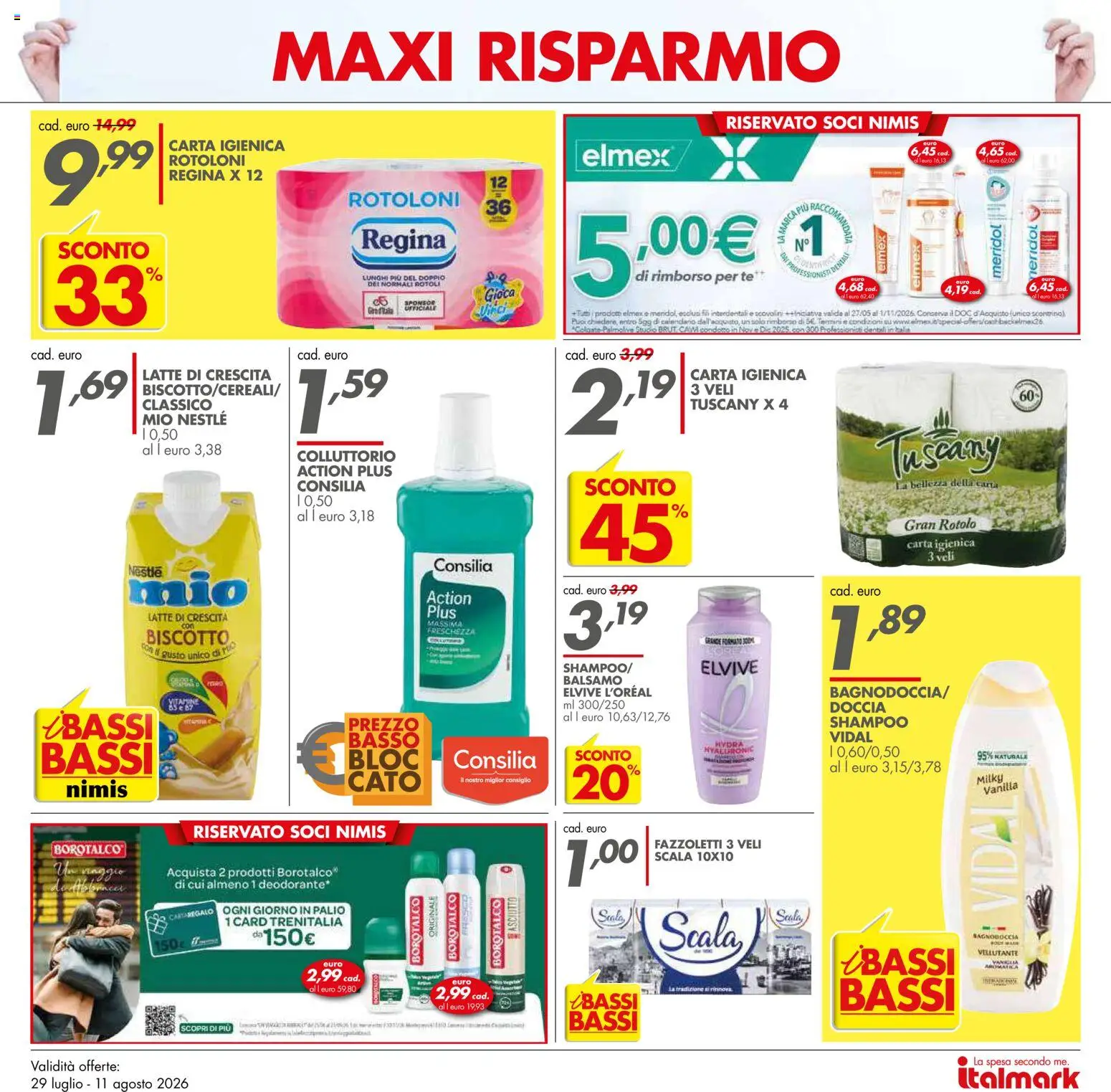 Volantino Italmark del 29/07/2026 | Pagina: 10 | Prodotti: Shampoo, Balsamo, Carta igienica, Doccia