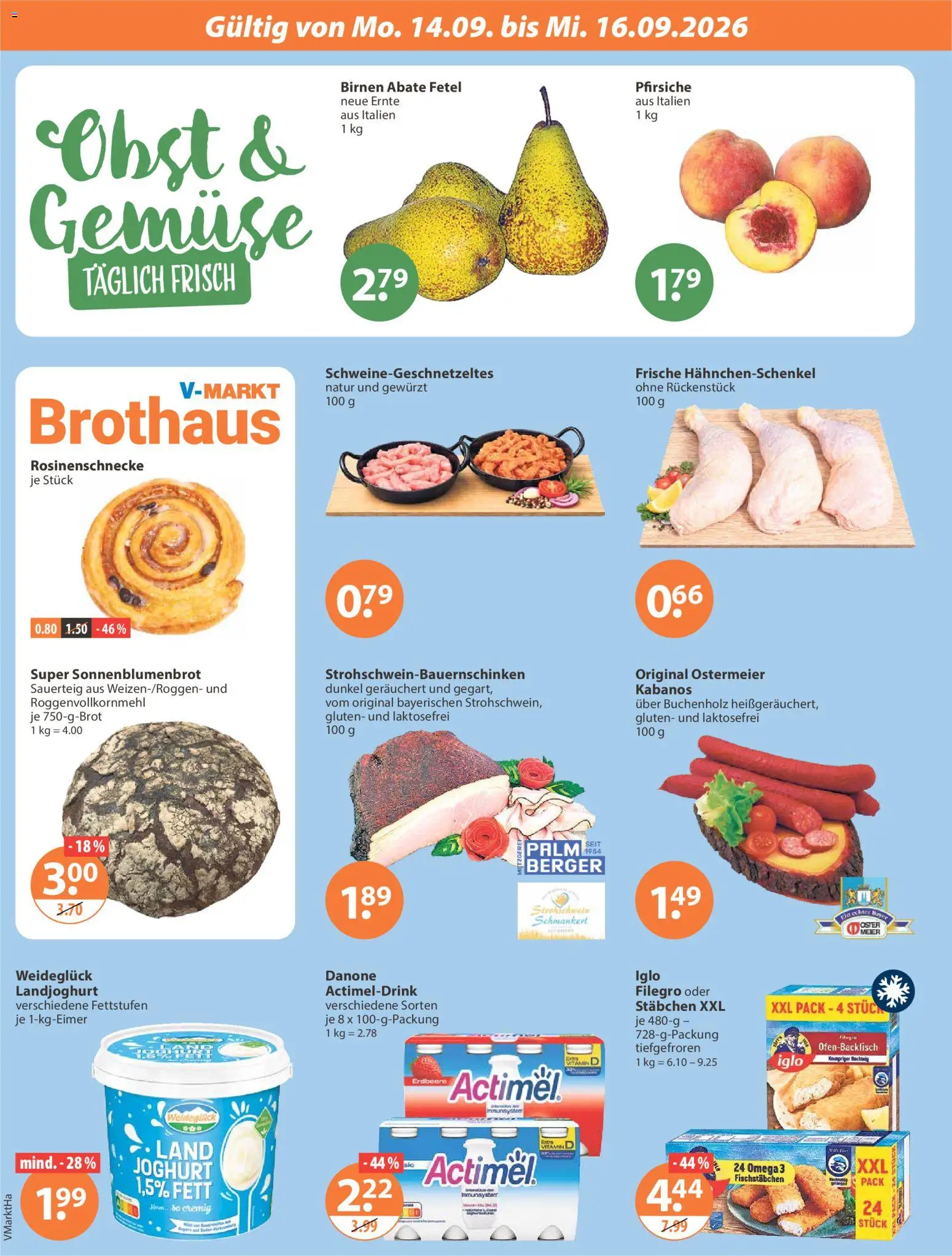 V-Markt Angebote – gültig ab 10.09.2026 | Seite: 28 | Produkte: Actimel, Hahnchenschenkel, Iglo, Obst