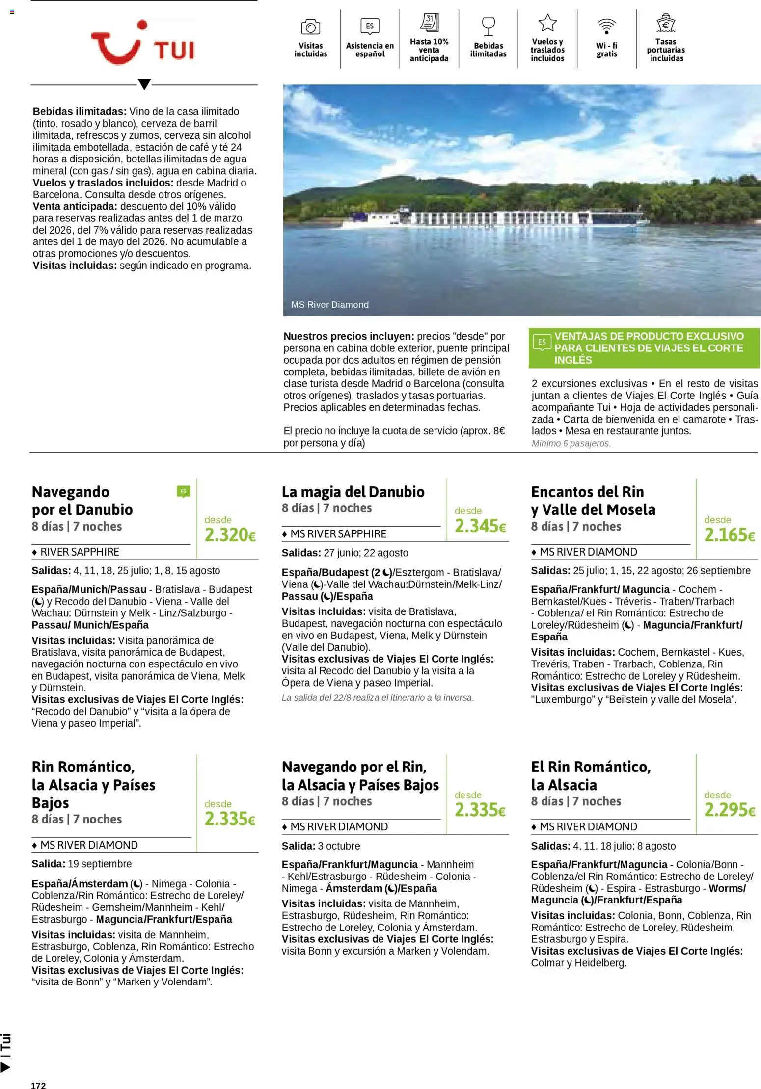 Viajes El Corte Inglés Cruceros marítimos │ válido desde el 01.01.2026 | Página: 173 | Productos: Cerveza sin alcohol, Vino, Cerveza, Té