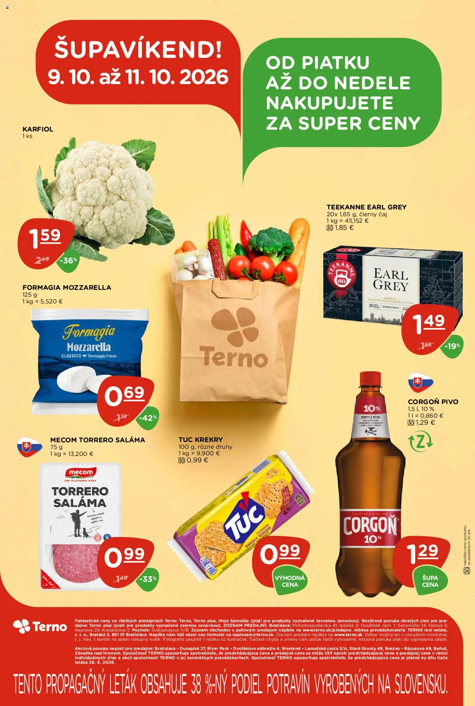 Nové Terno akcie – leták je platný od 08.10.2026 | Strana: 27 | Produkty: Pivo, Karfiol, Krekry, Corgoň