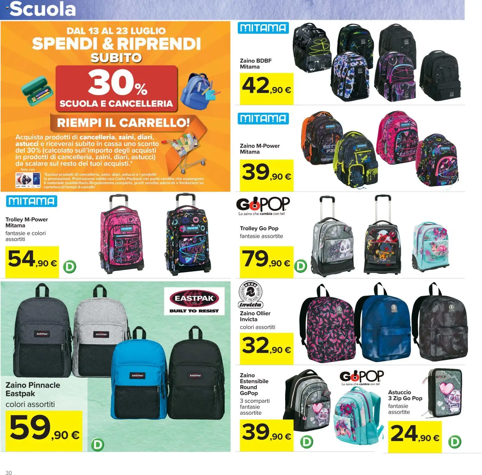 Volantino Carrefour del 13/07/2026 | Pagina: 30 | Prodotti: Zaino, Carrello, Astuccio, Trolley