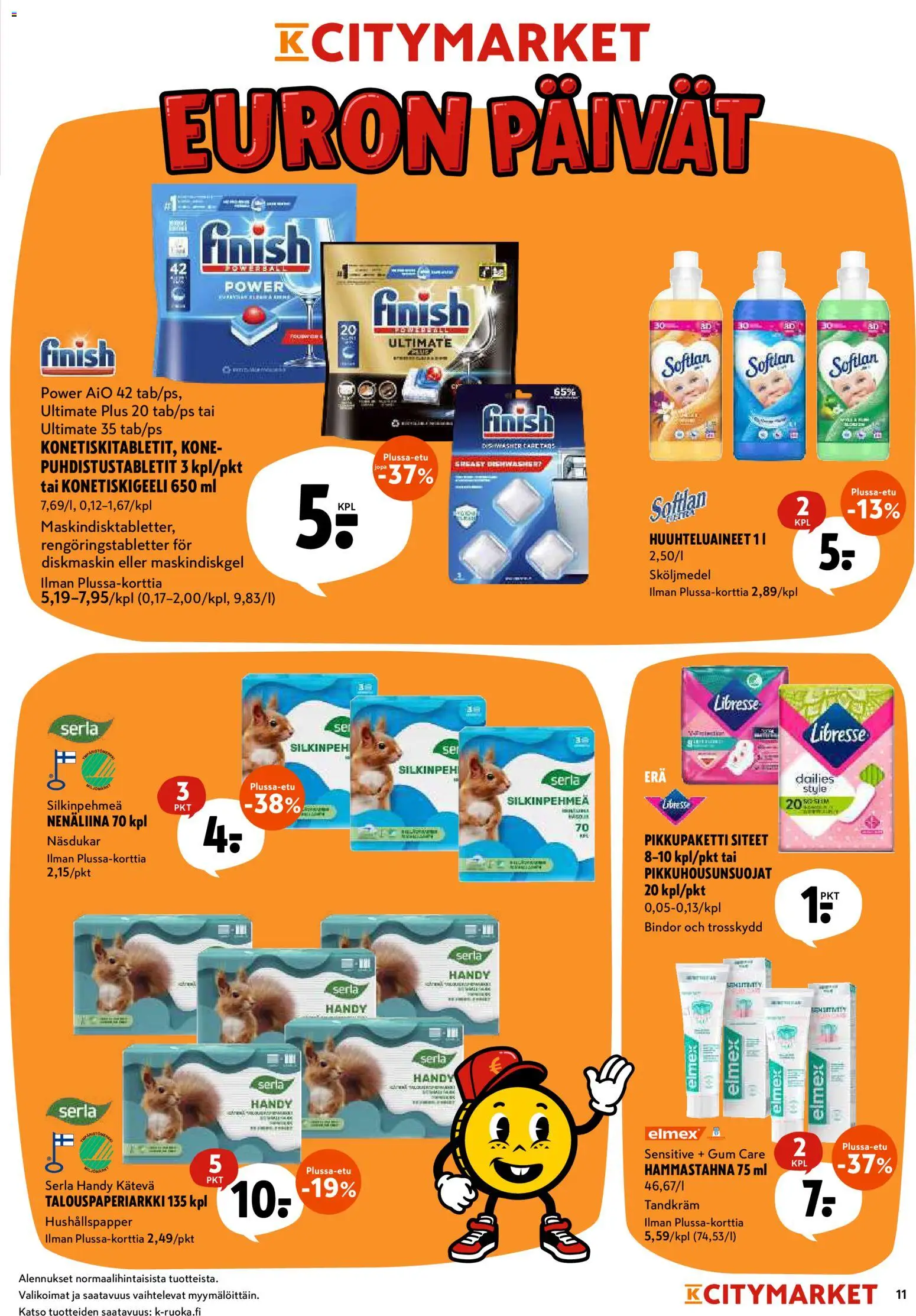 K-Citymarket tarjoukset – voimassa 08.06.2026 alkaen | Sivu: 11 | Tuotteet: Hammastahna, Nenäliina, Siteet