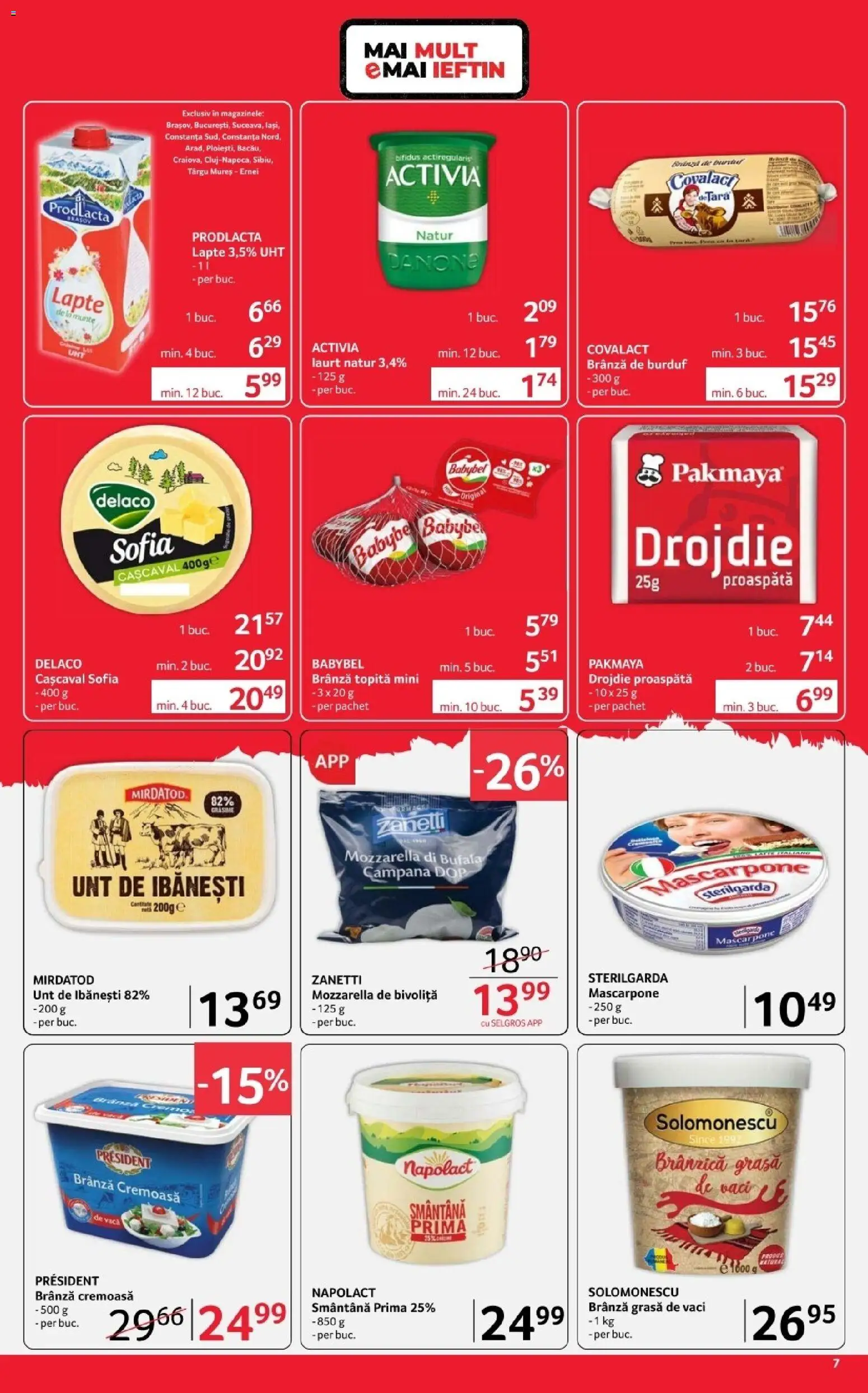Noul catalog Selgros – valabil de la 03.04.2026 | Pagină: 7 | Produse: Mozzarella, Lapte, Unt, Brânză