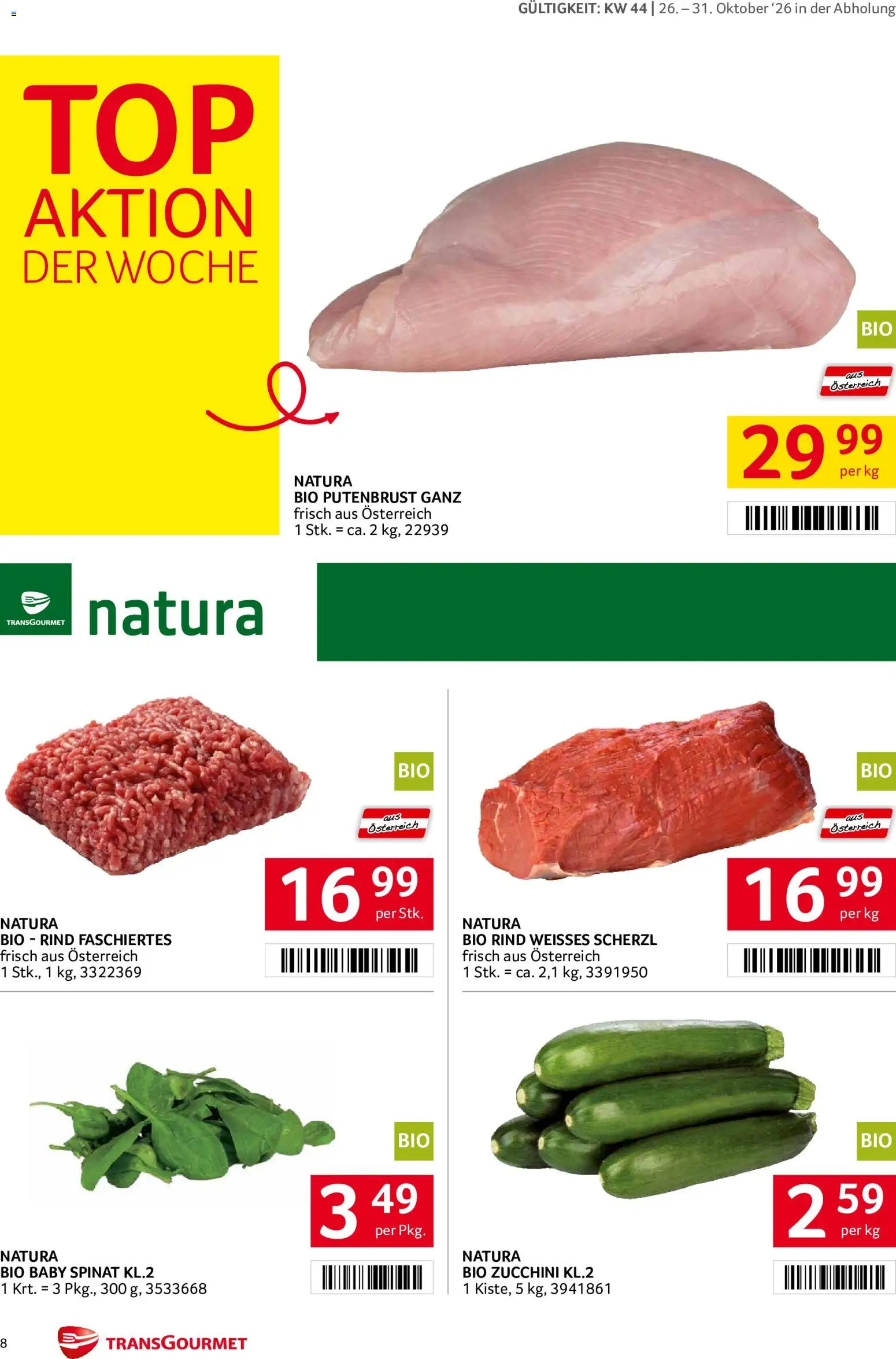 Transgourmet Abhol Aktion gültig ab 26.10.2026 | Seite: 8 | Produkte: Putenbrust, Zucchini