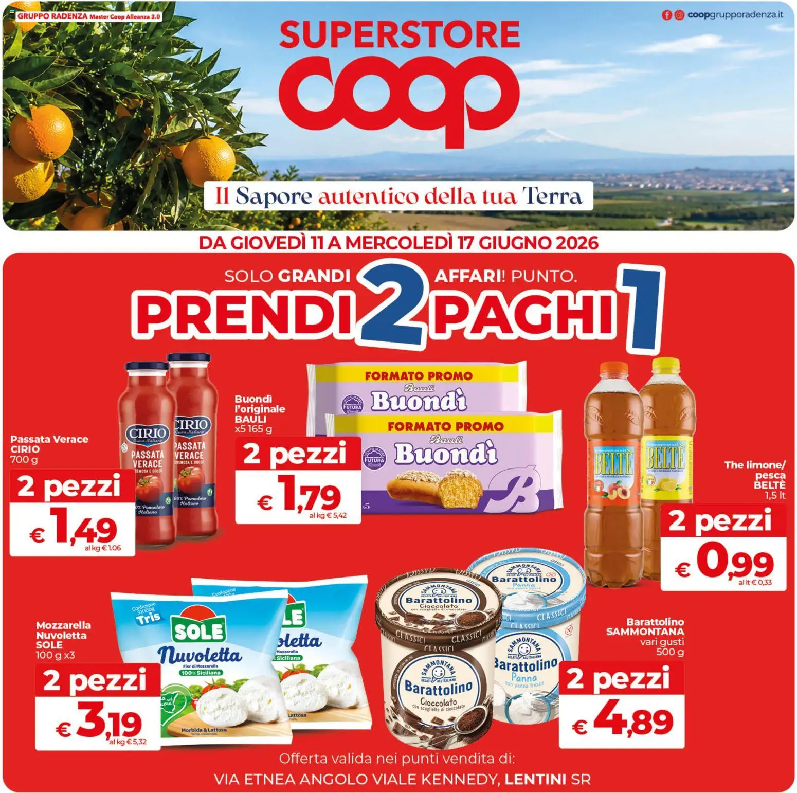 Volantino COOP del 11.06.2026 | Pagina: 1 | Prodotti: Mozzarella, Pesca, The, Terra