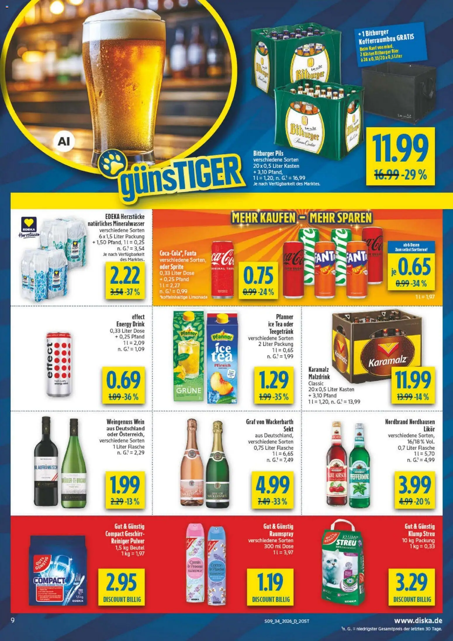 Diska - Diska Angebote Sachsen-Thüringen KW34 – gültig ab 17.08.2026 | Seite: 9 | Produkte: Sekt, Pils, Limonade, Mineralwasser