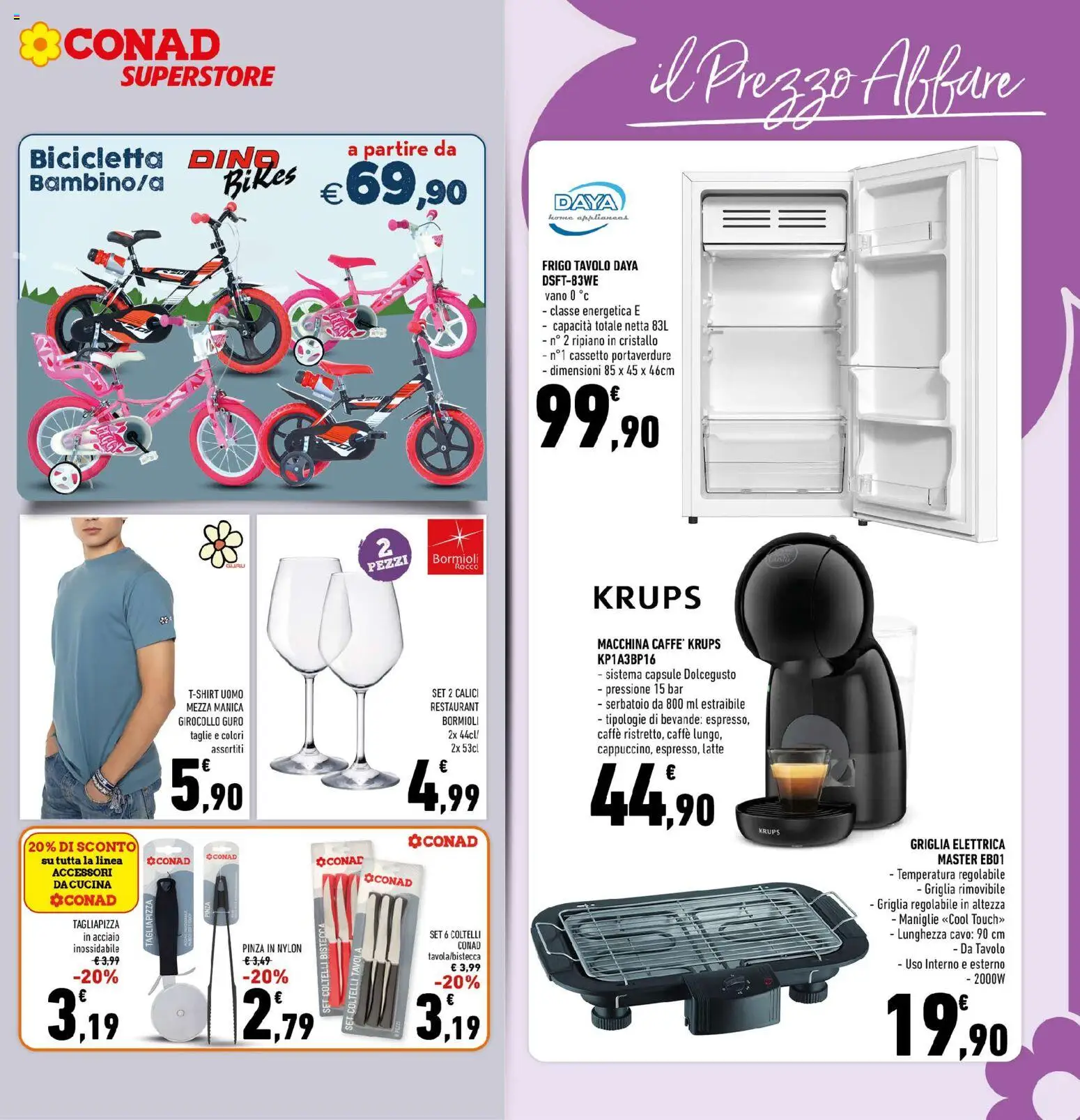 Volantino Conad del 15/07/2026 | Pagina: 27 | Prodotti: Bicicletta, Pizza, T-shirt, Tavolo