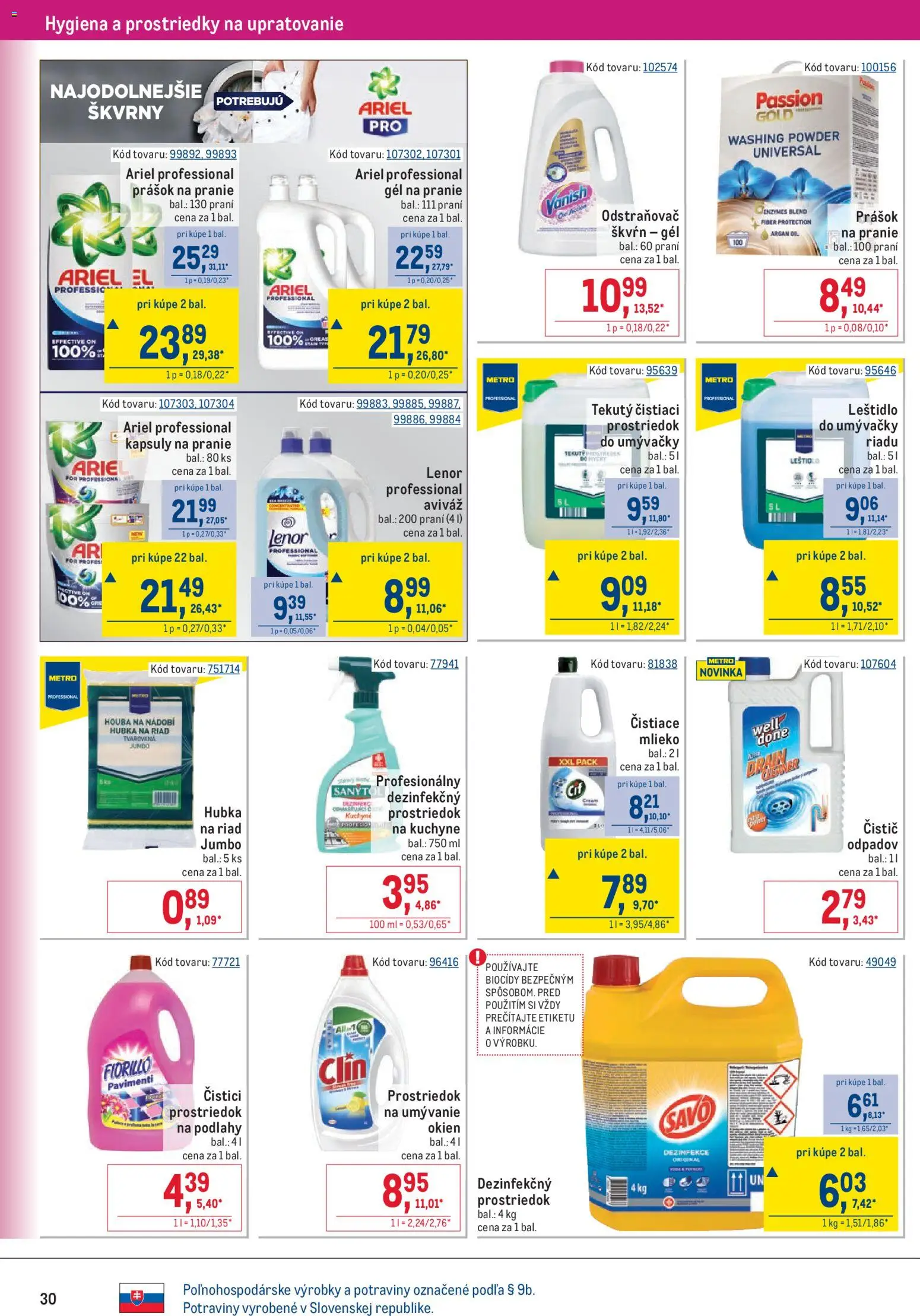 Nové Metro akcie – leták je platný od 22.04.2026 | Strana: 30 | Produkty: Mlieko, Vanish, Prášok na pranie, Lenor