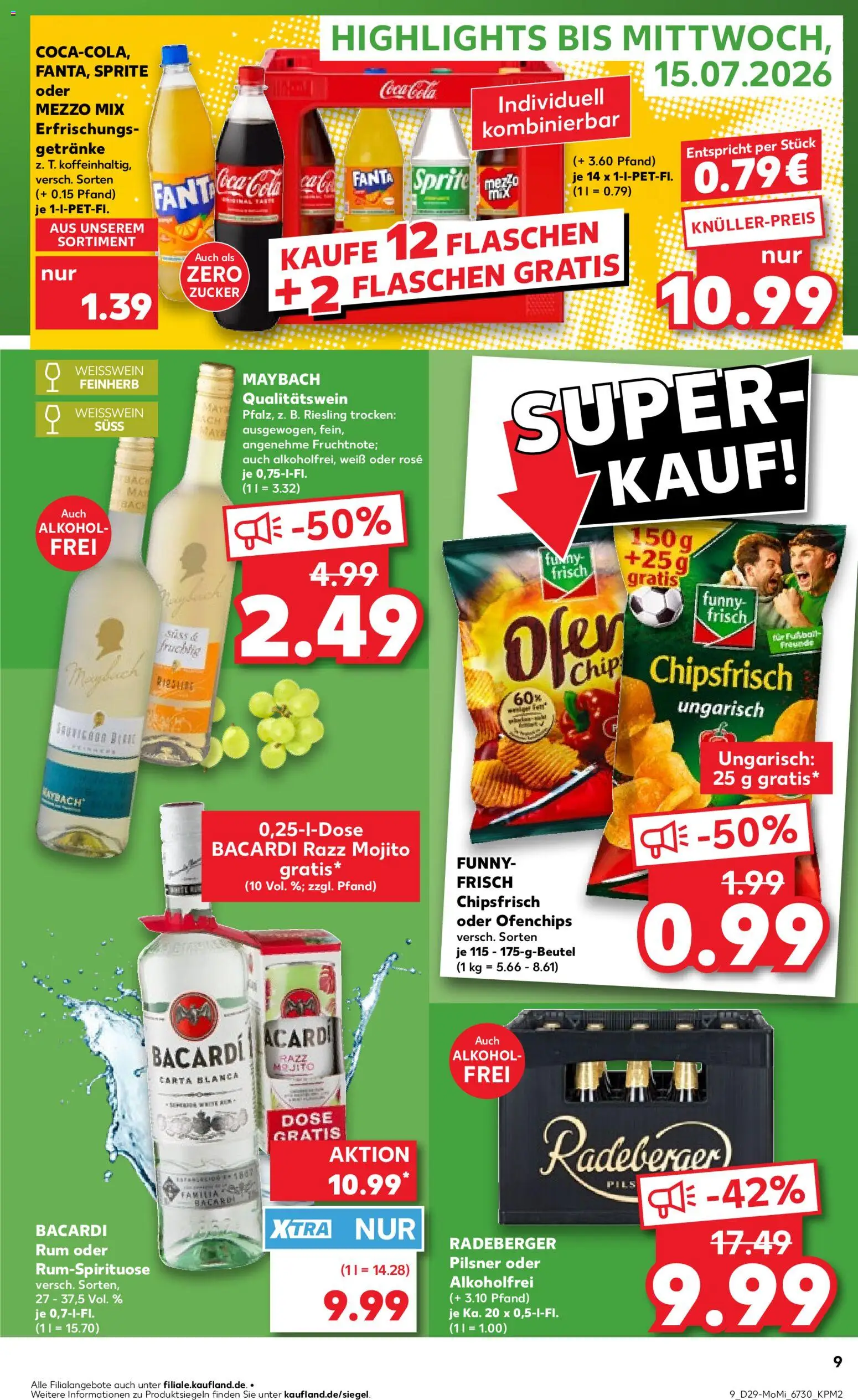 Kaufland Německo leták - Zeitz od 13.07.2026 | Strana: 9 | Produkty: Rum, Pilsner, Riesling, Cola