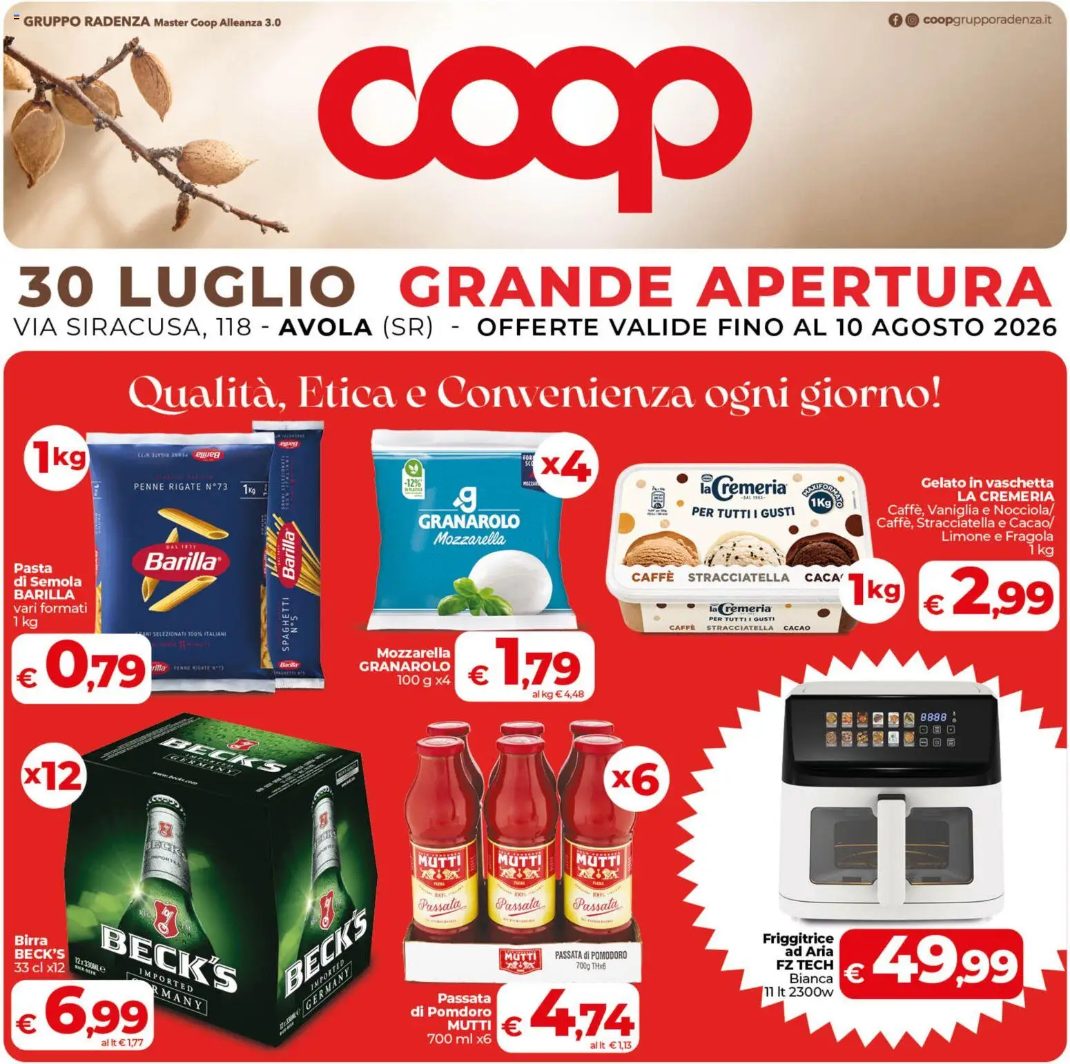 Volantino COOP del 30/07/2026 | Pagina: 1 | Prodotti: Birra, Mozzarella, Pasta, Friggitrice