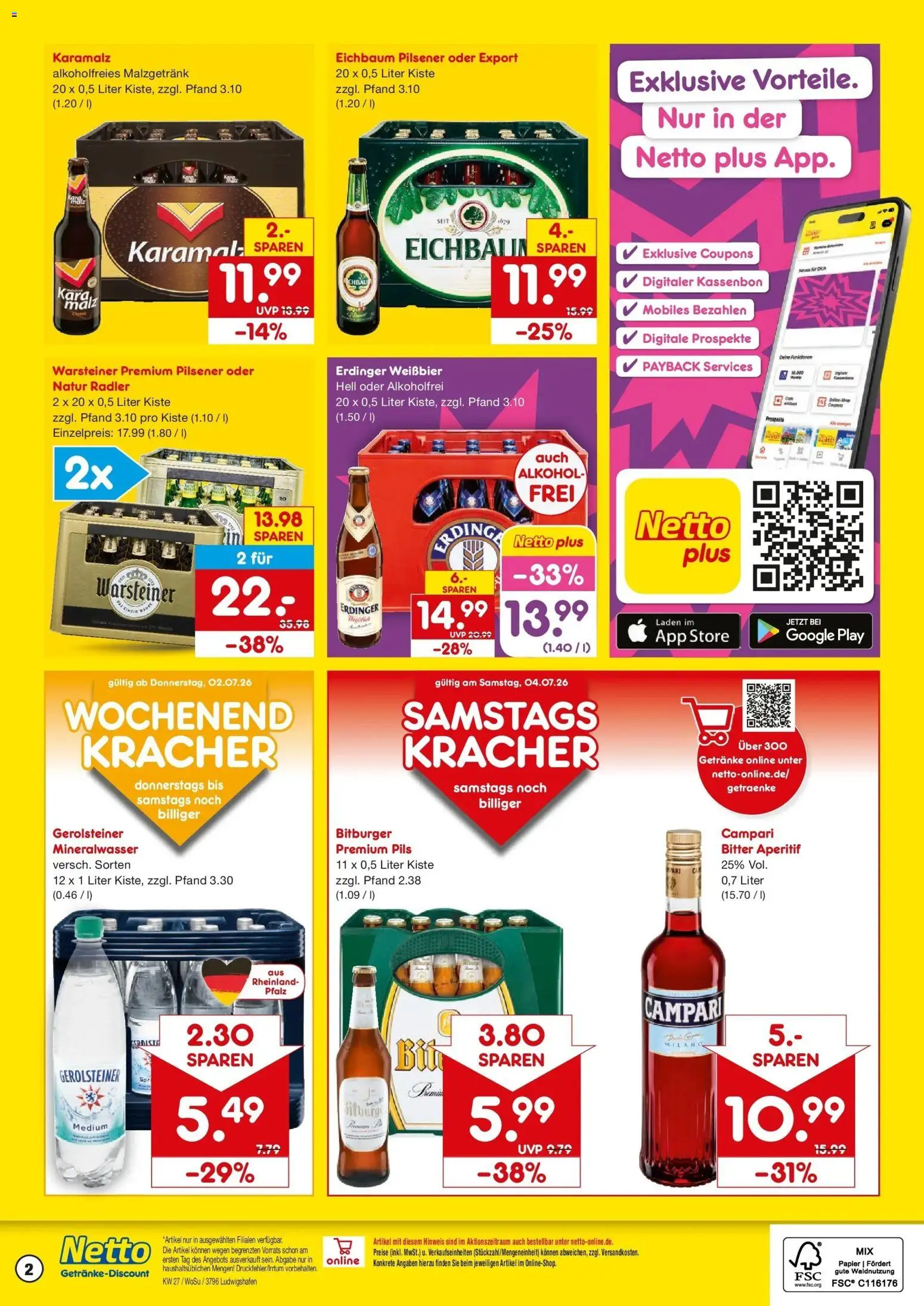 Netto Marken-Discount Prospekt Ludwigshafen – gültig ab 29.06.2026 | Seite: 2 | Produkte: Weißbier, Mineralwasser, Radler, Warsteiner