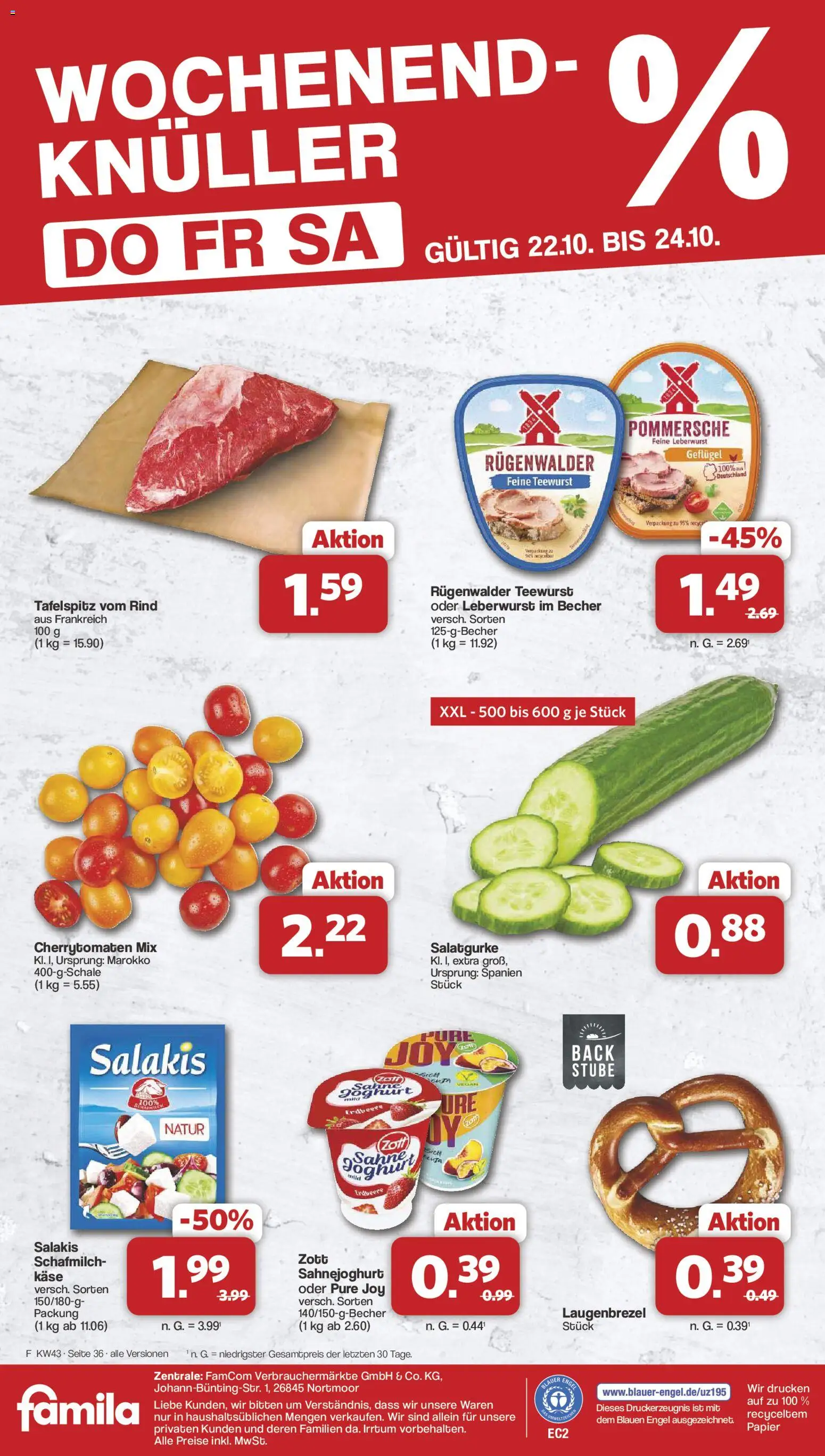 Famila Nordwest Prospekt – gültig ab 19.10.2026 | Seite: 36 | Produkte: Käse, Joghurt, Salakis, Sahne