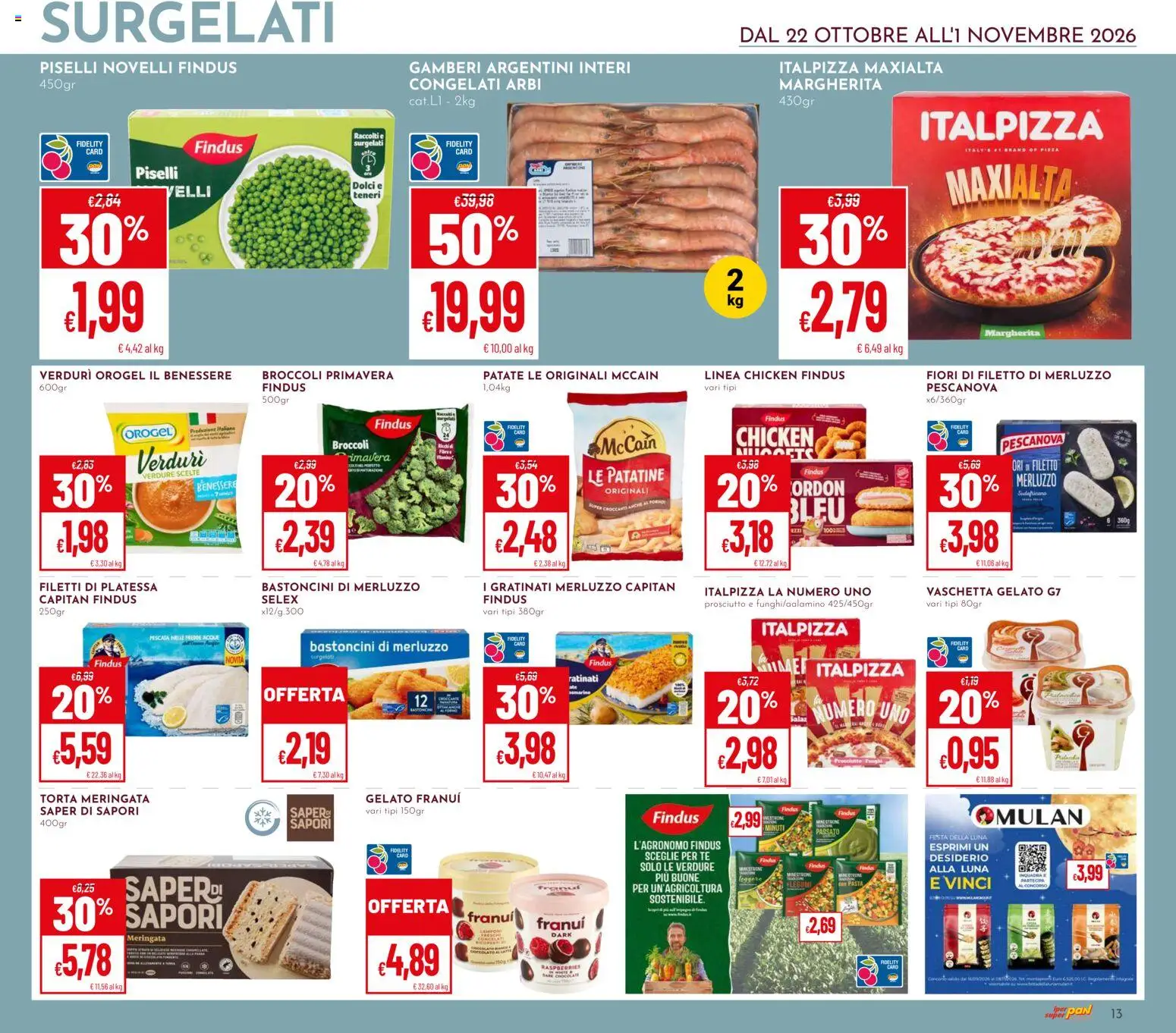 Volantino Pan del 22/10/2026 | Pagina: 13 | Prodotti: Gamberi, Gelato, Patate, Verdure