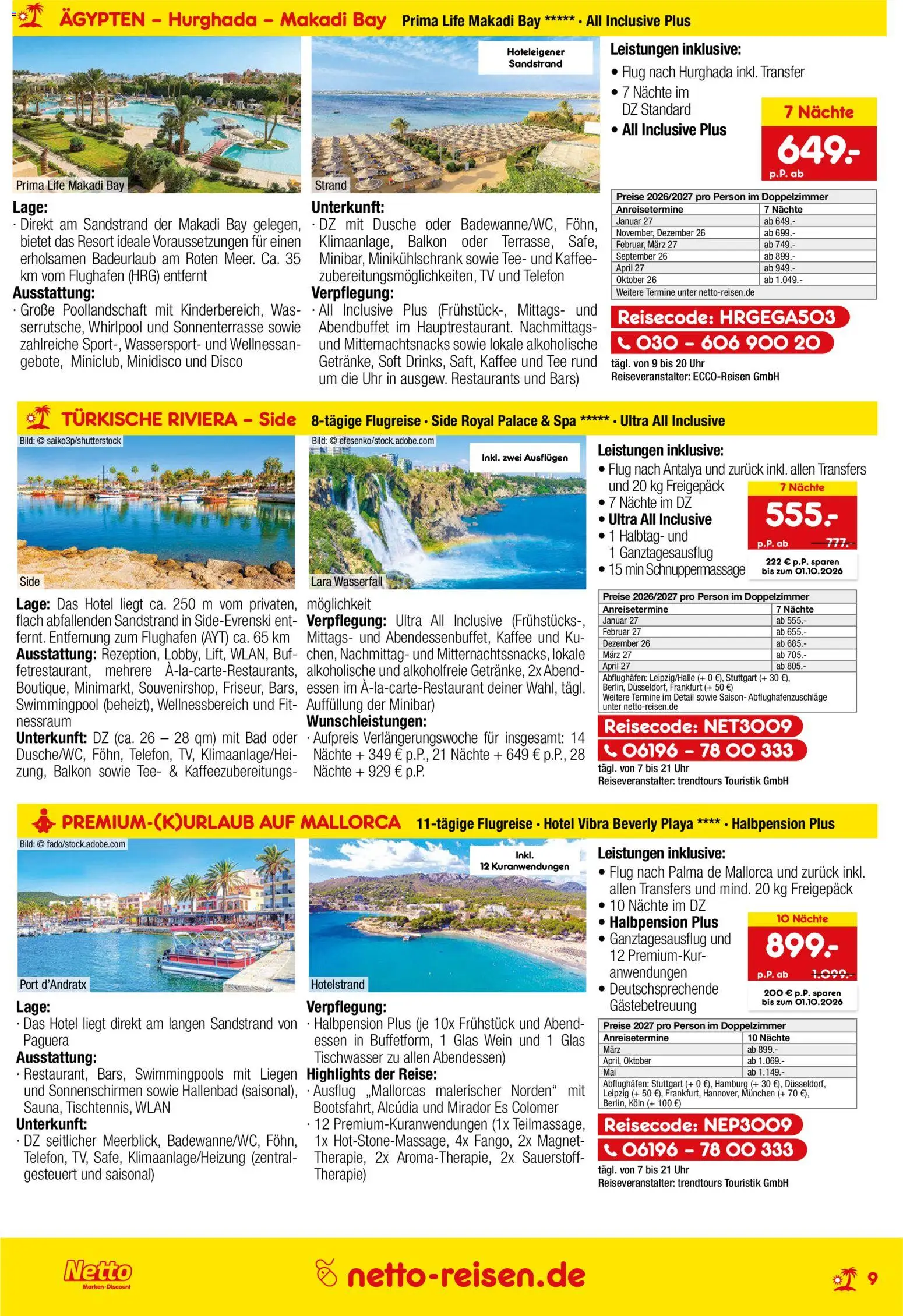 Netto Reisen Prospekt – gültig ab 27.08.2026 | Seite: 9 | Produkte: Kaffee, Tee, Uhr, TV