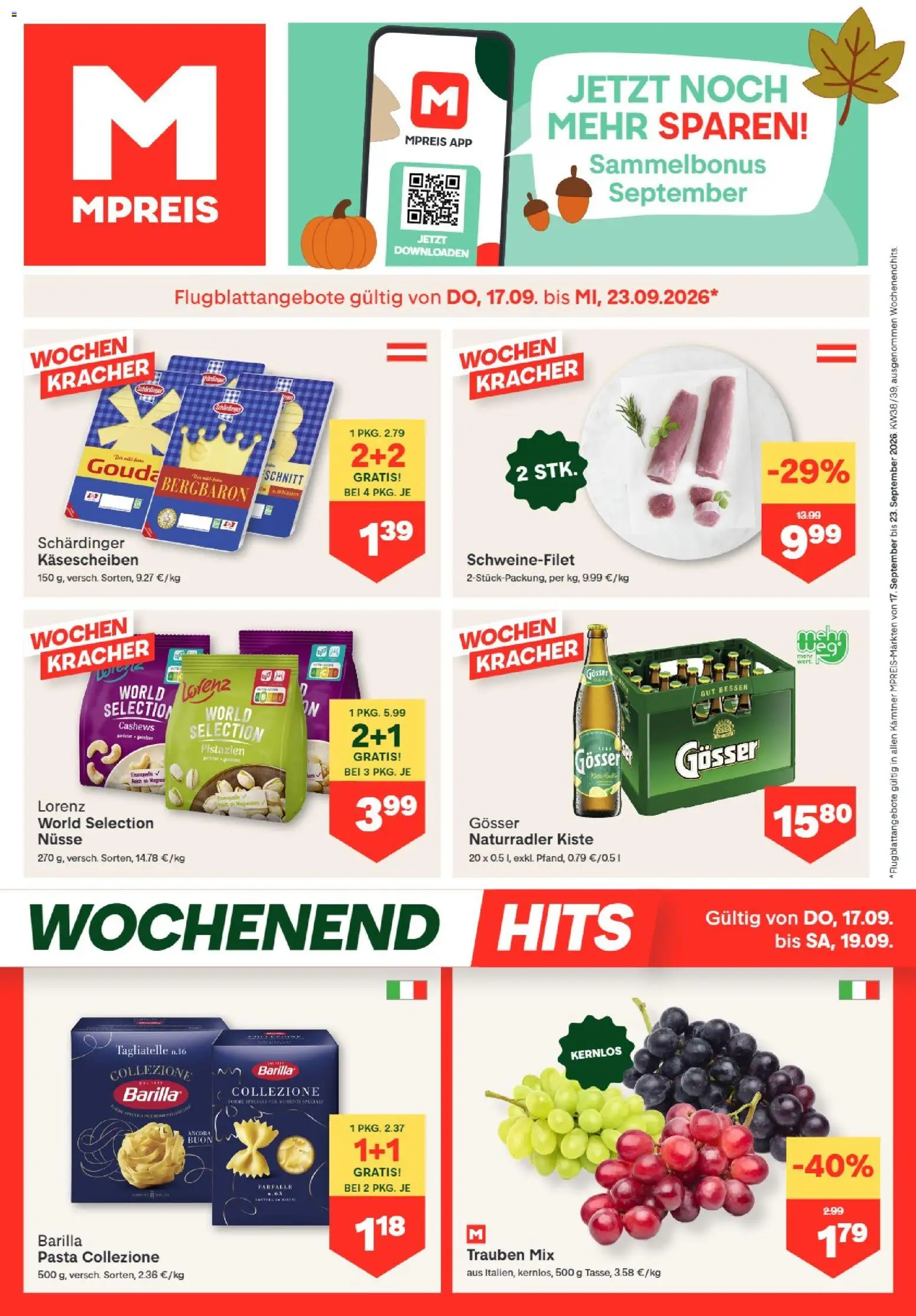 MPREIS Dellach im Drautal gültig ab 17.09.2026 | Seite: 1 | Produkte: Pasta, Nüsse, Barilla