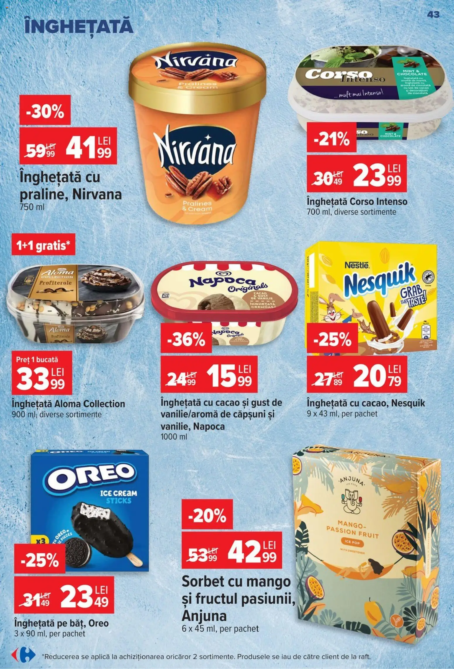 Noul catalog Carrefour – valabil de la 19.08.2026 | Pagină: 43 | Produse: Aplică, Căpșuni, Înghețată, Mango