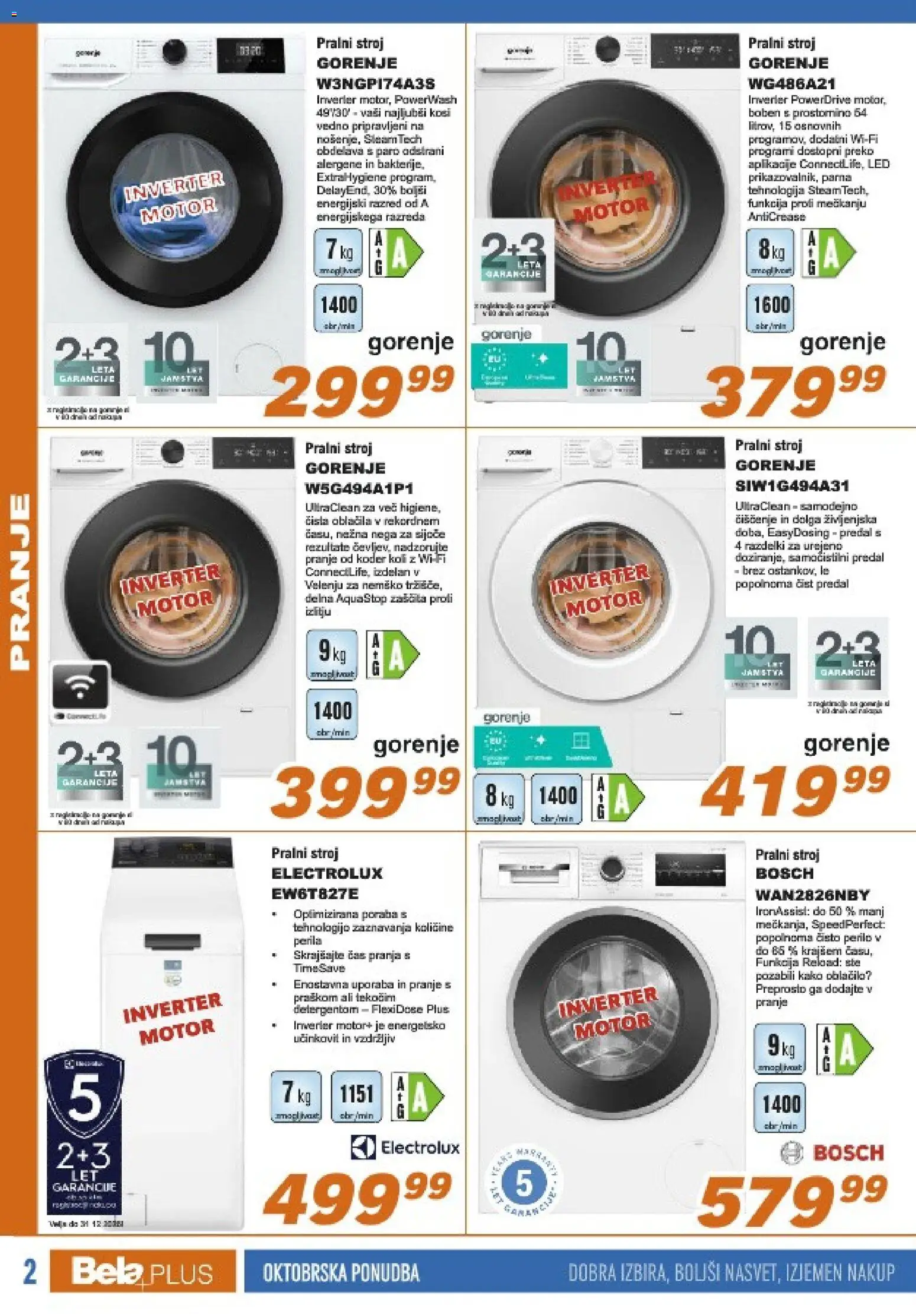 Novi Bela plus katalog ponudbe – veljaven od 01.10.2026 | Stran: 2 | Izdelki: Pralni stroj, Oblacila