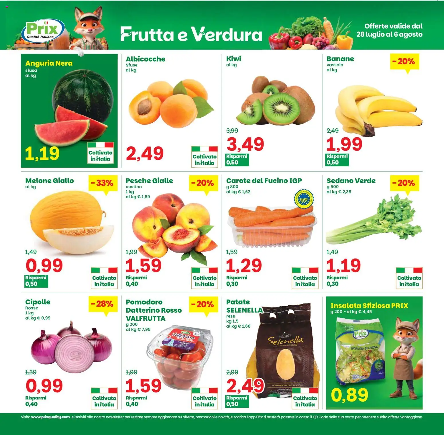 Volantino Prix del 28/07/2026 | Pagina: 8 | Prodotti: Banane, Cipolle, Vassoio, Cestino