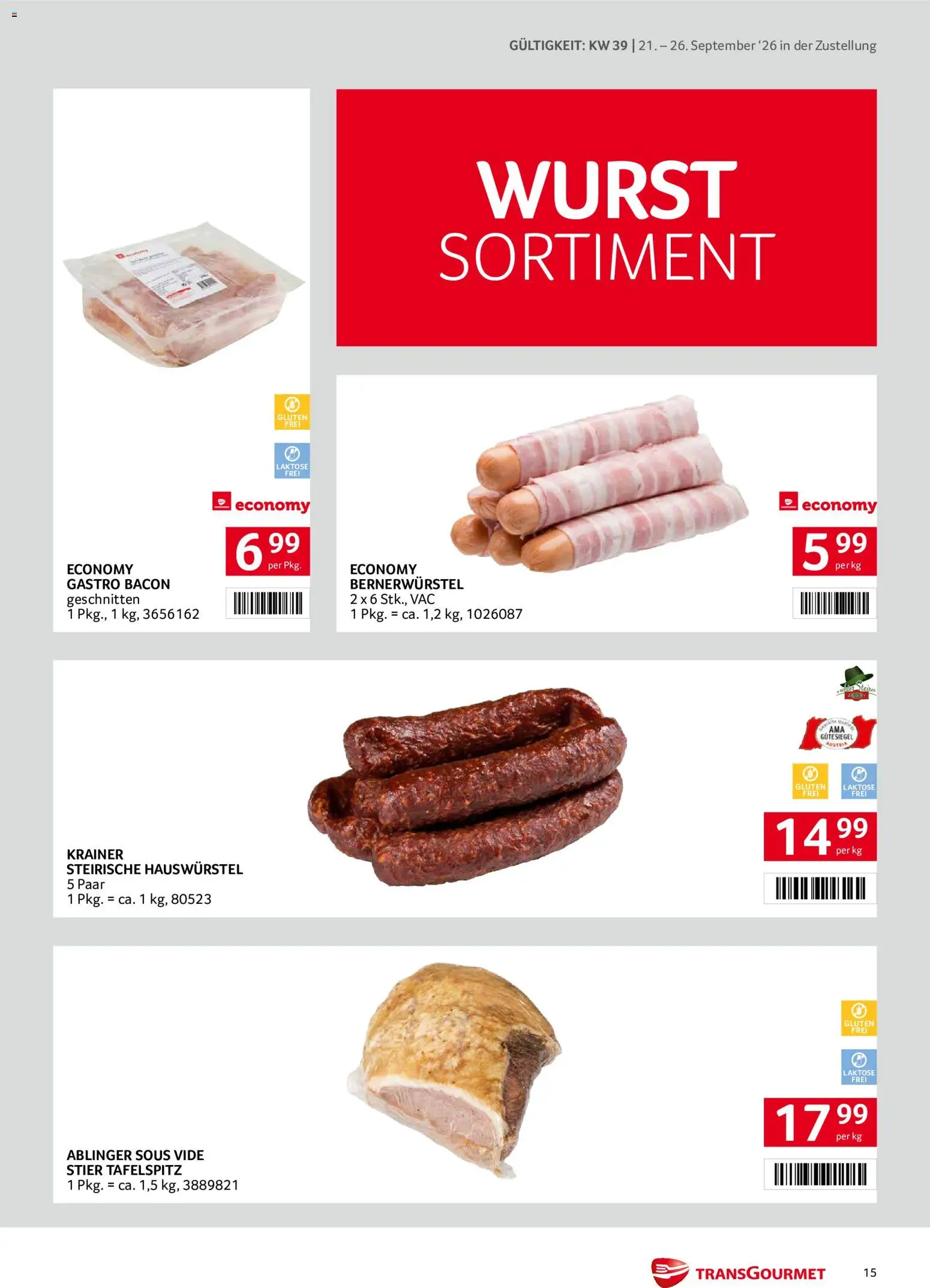 Transgourmet Zustellaktion gültig ab 20.09.2026 | Seite: 15 | Produkte: Wurst