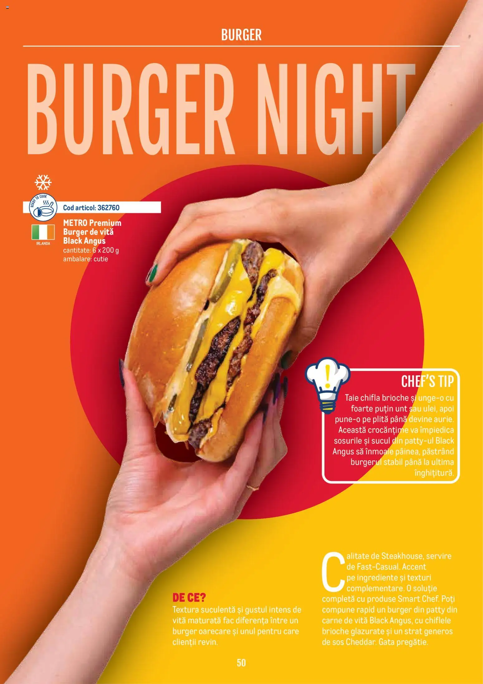Noul catalog Metro – valabil de la 21.04.2026 | Pagină: 50 | Produse: Plită, Chiflă, Carne De Vită, Burger