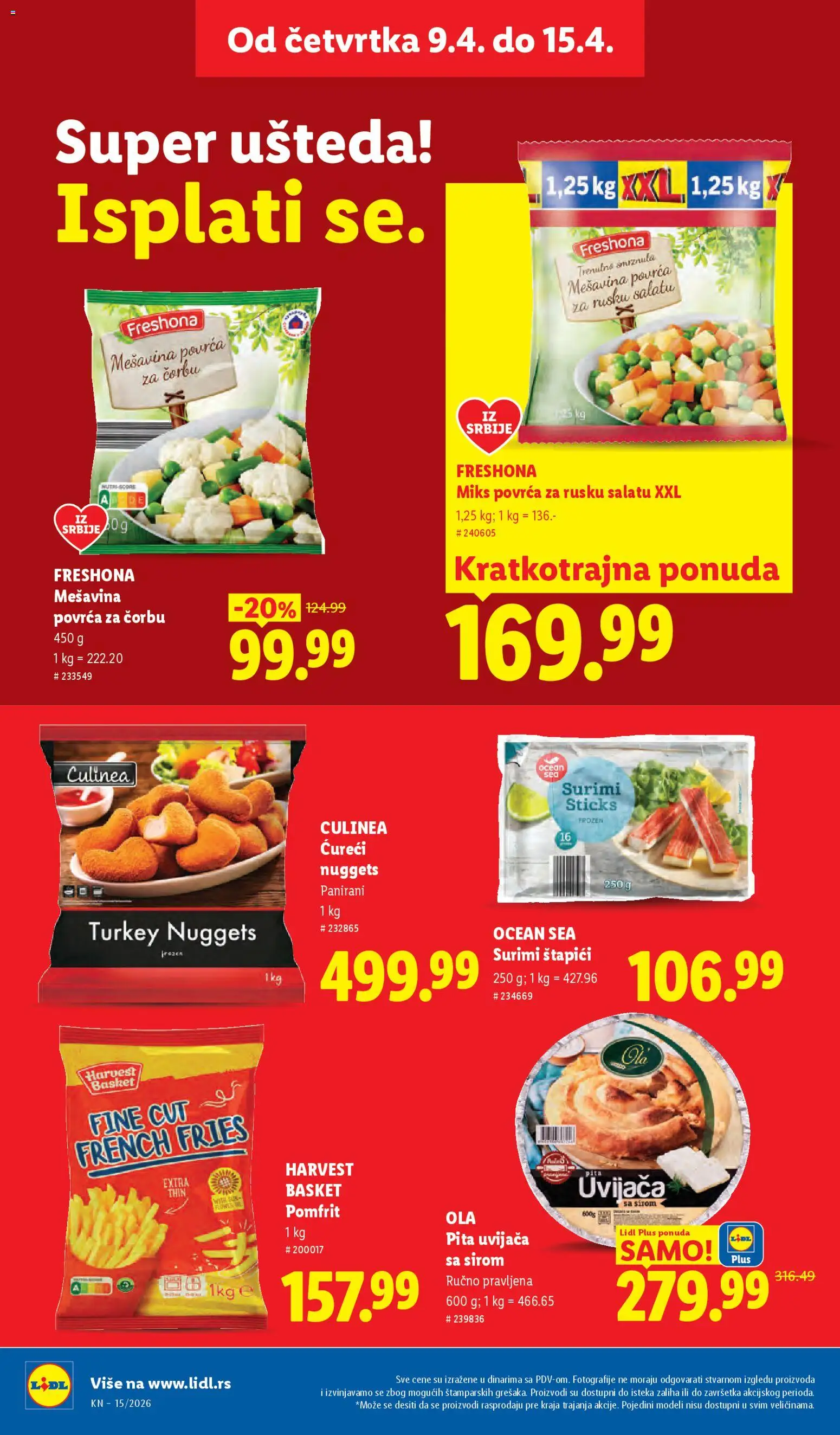 Lidl katalog - važi od 09.04.2026 | Strana: 22 | Proizvode: Surimi, Pomfrit, Pita, Mešavina povrća