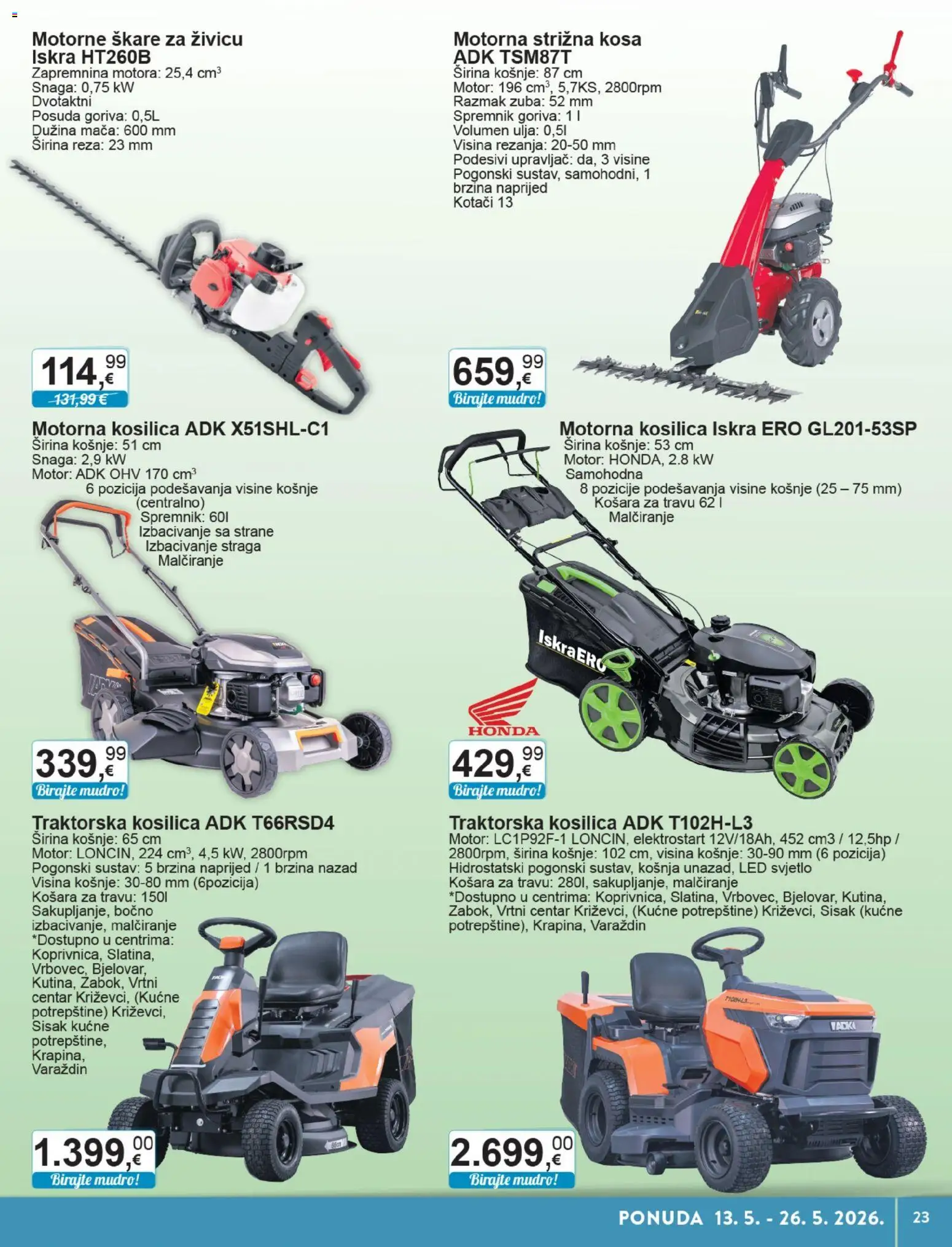 KTC katalog | vrijedi od 13.05.2026 | Stranica: 23 | Proizvodi: Kosilica, Košara, Škare, Traktorska kosilica
