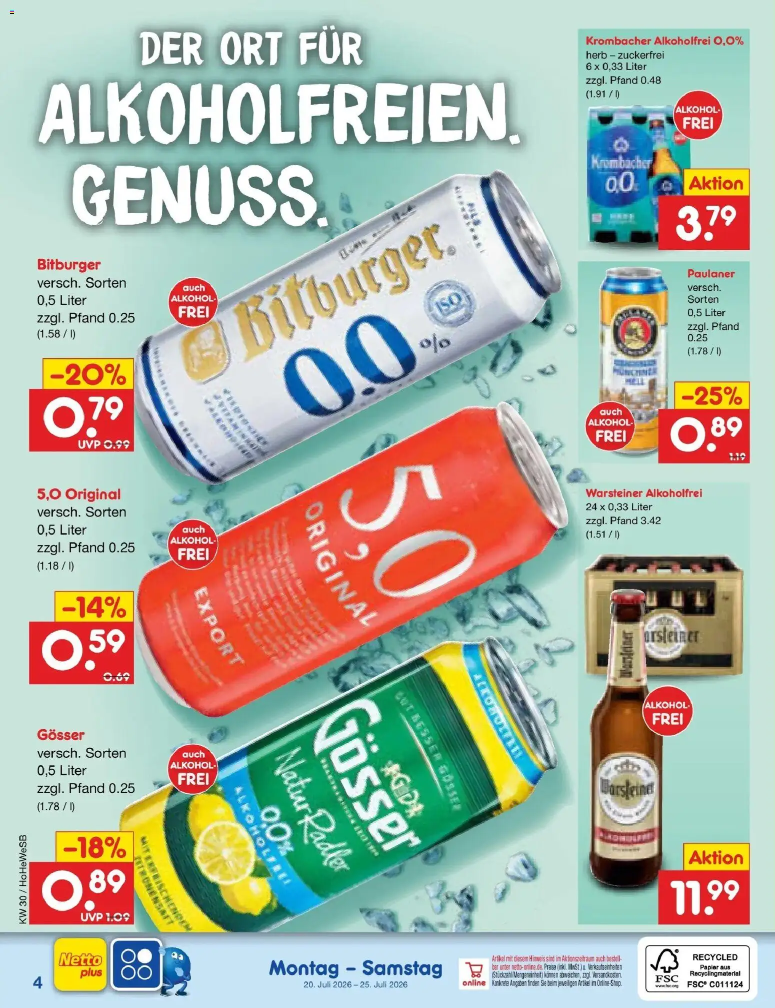 Netto Marken-Discount Prospekt Hamburg – gültig ab 20.07.2026 | Seite: 55 | Produkte: Bitburger, Krombacher alkoholfrei, Krombacher, Paulaner