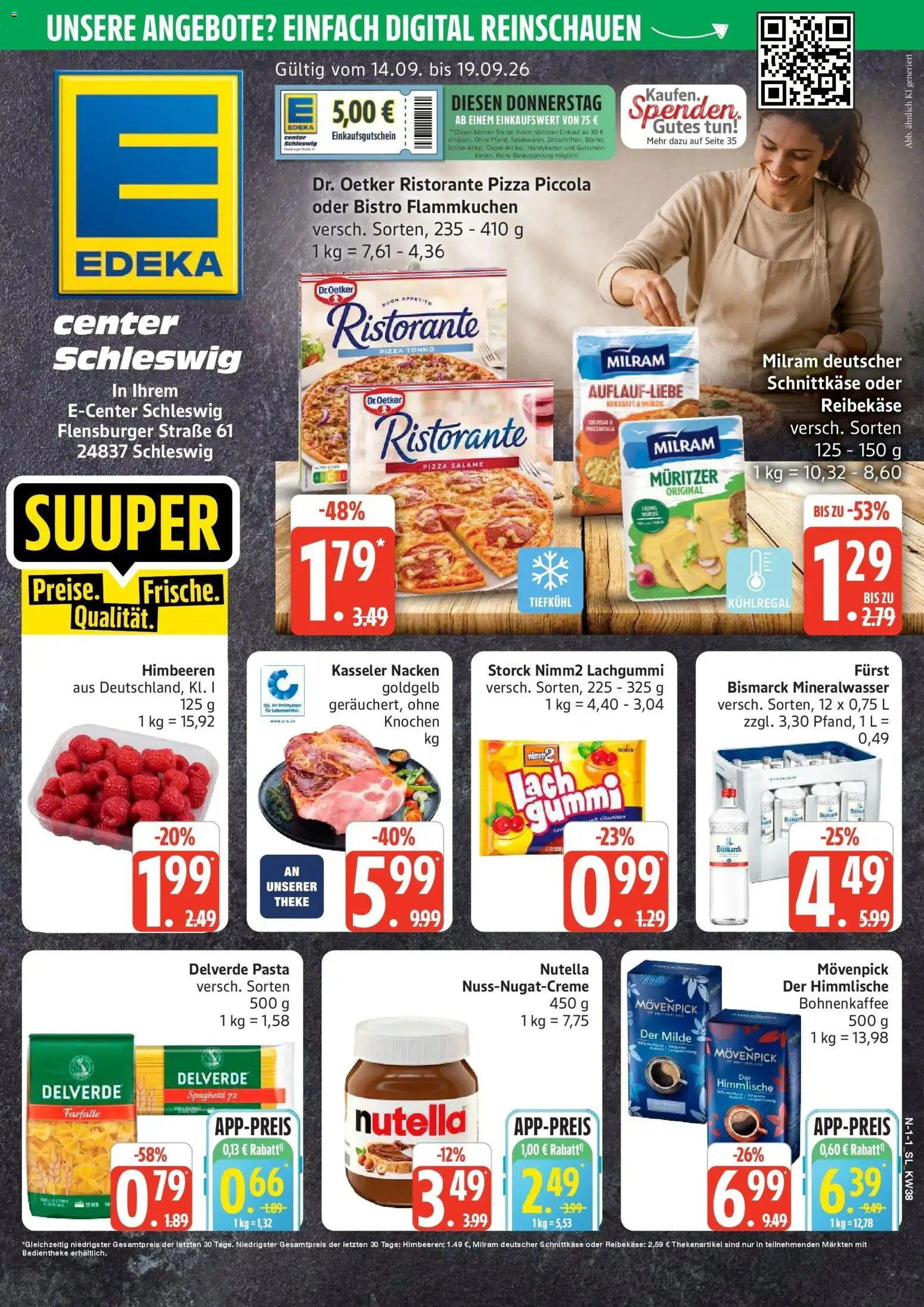 Edeka Prospekt Schleswig (ab 14.09.2026) » Angebote Online | Seite: 1 | Produkte: Himbeeren, Nutella, Kasseler nacken, Pasta