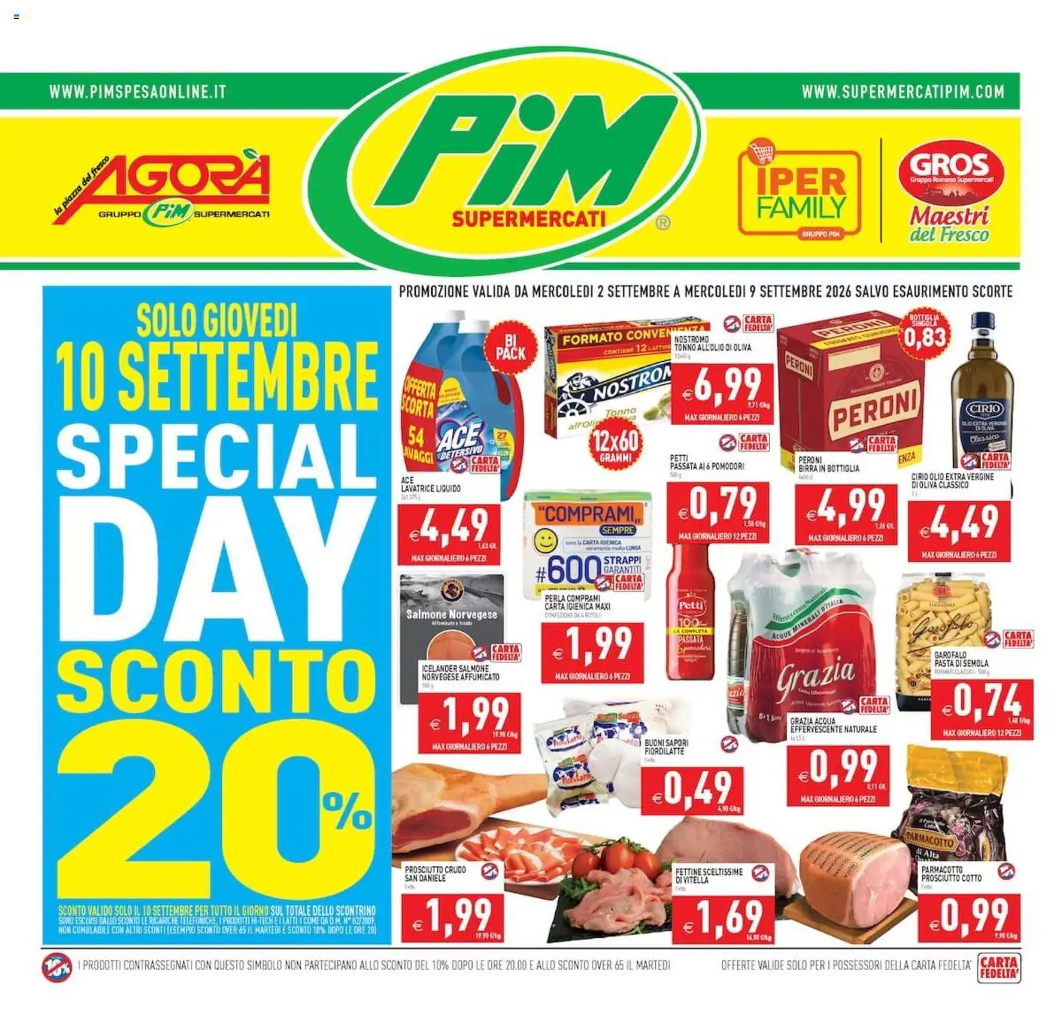 Volantino PIM Supermercati del 02/09/2026 | Pagina: 1 | Prodotti: Birra, Acqua, Pasta di semola, Pomodori