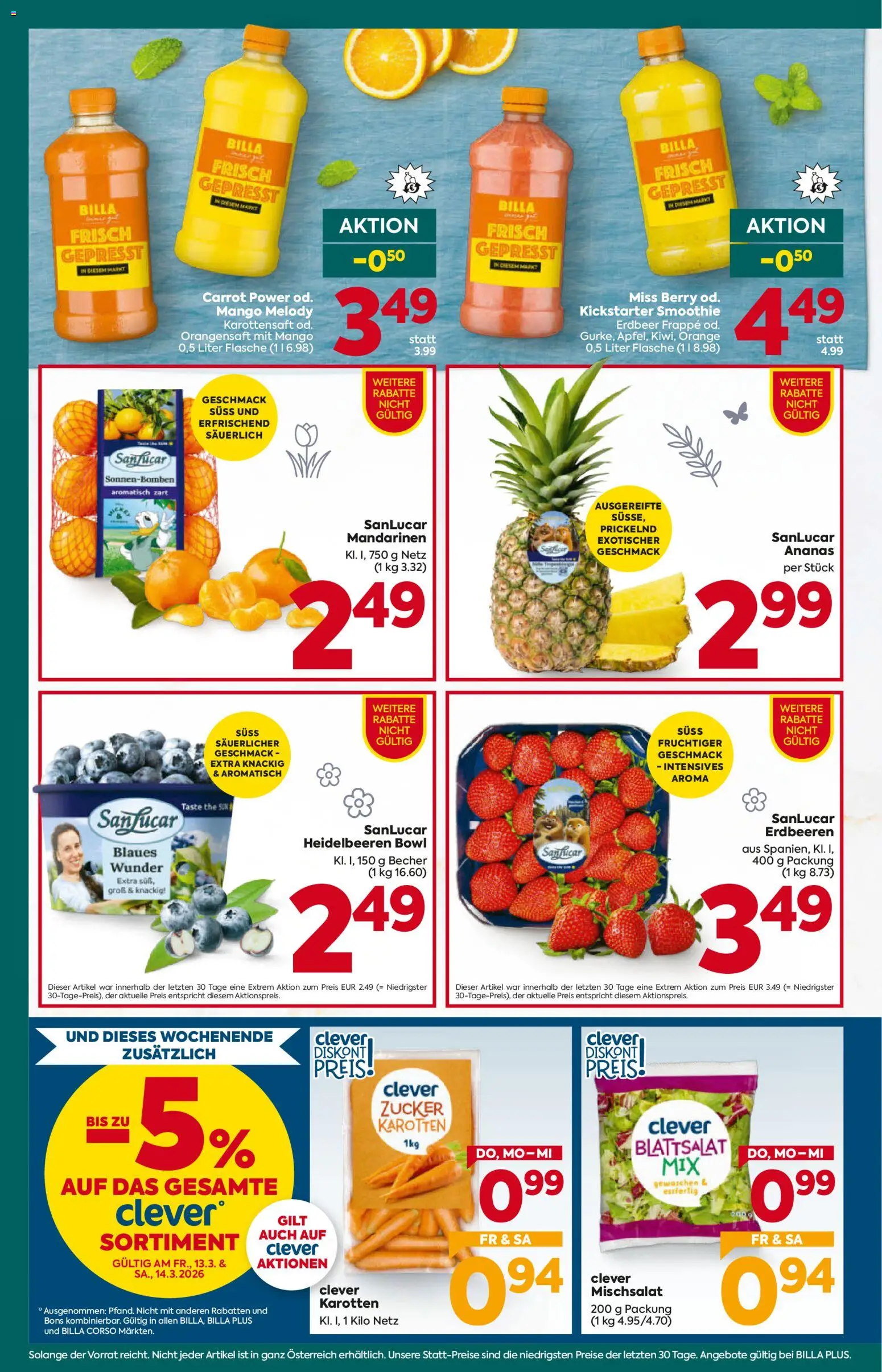 Billa Plus Flugblatt gültig ab 12.03.2026 | Seite: 8 | Produkte: Erdbeeren, Zucker, Mango, Ananas