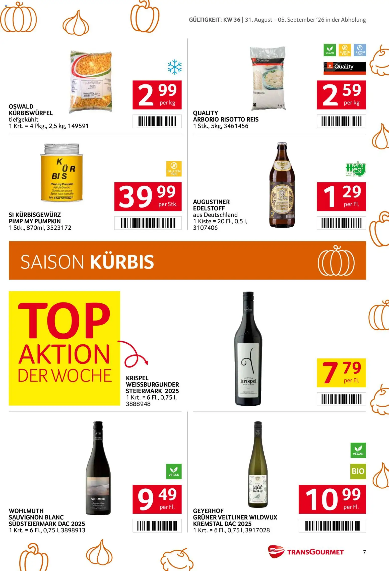 Transgourmet Flugblatt gültig ab 31.08.2026 | Seite: 7 | Produkte: Kürbis, Reis