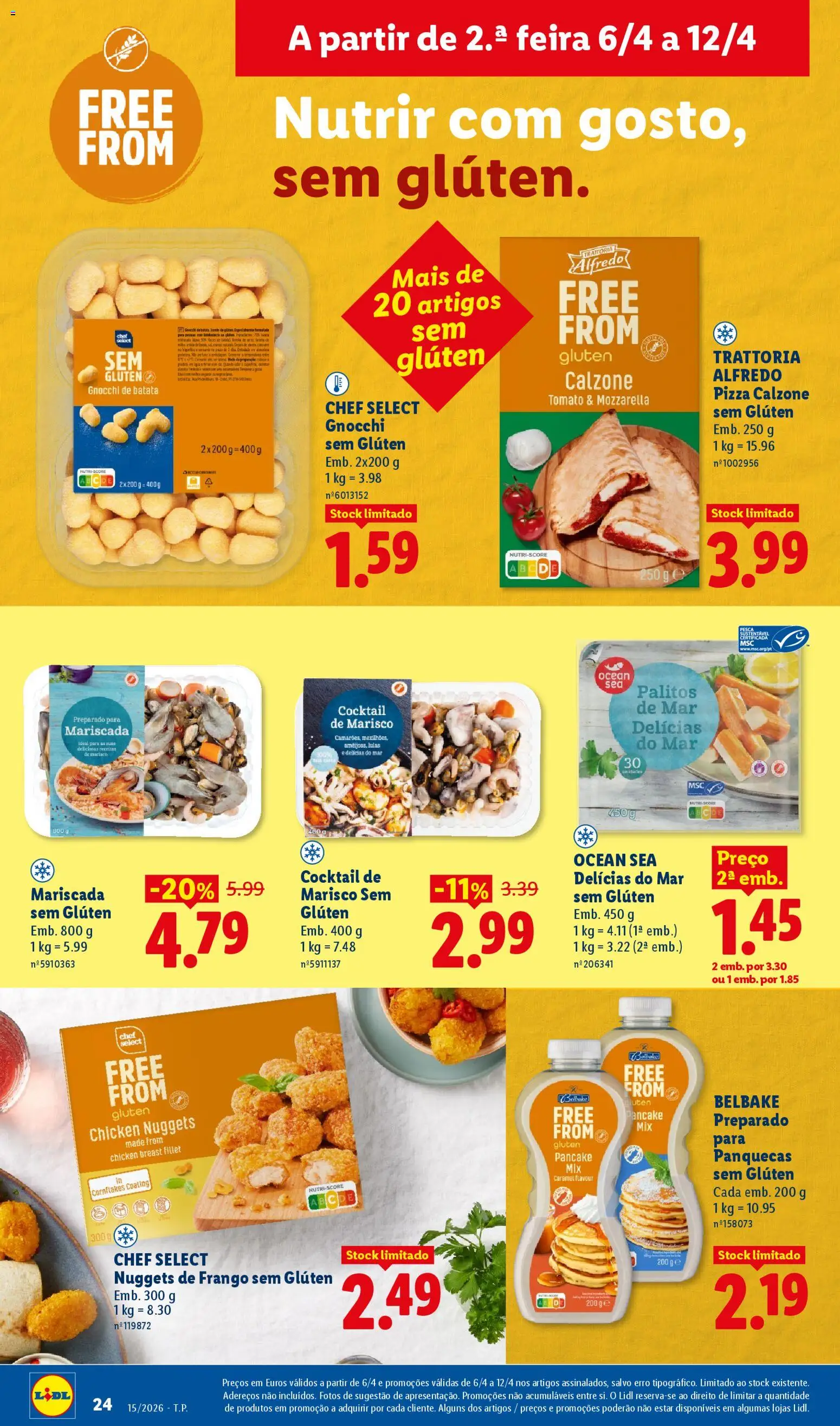 Lidl folheto │ válido de 06.04.2026 | Página: 24 | Produtos: Nuggets de frango, Gnocchi, Panquecas, Nuggets