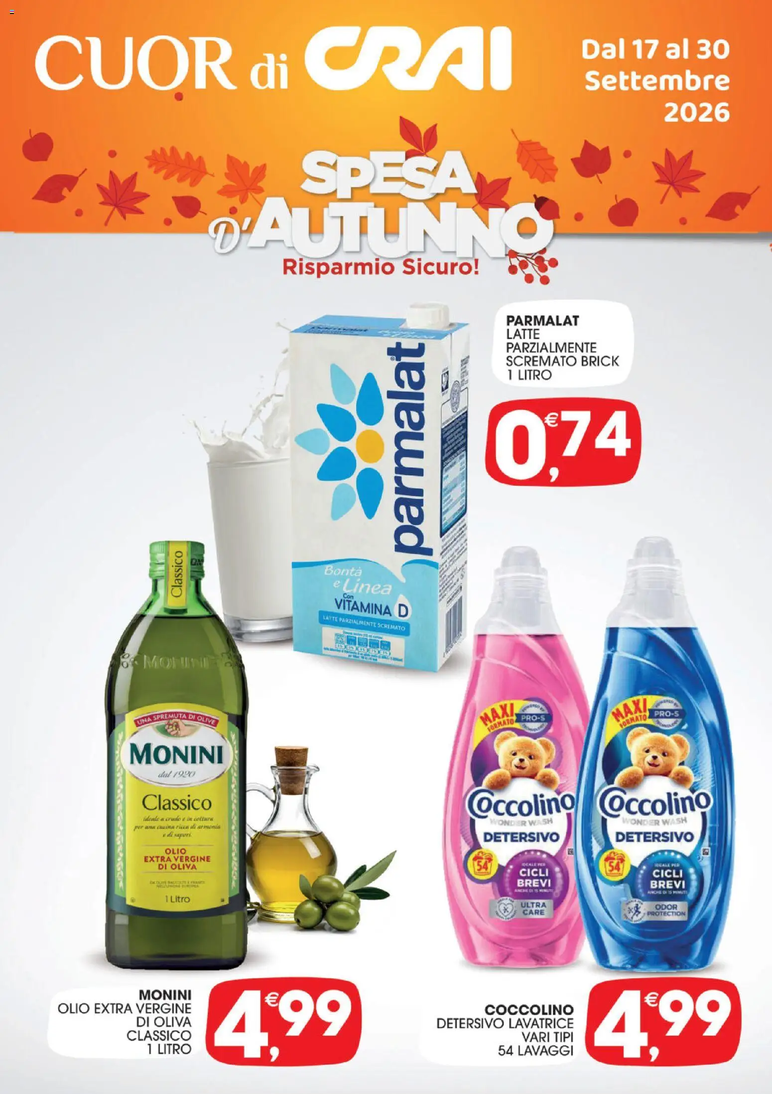 Volantino CRAI del 17/09/2026 | Pagina: 1 | Prodotti: Olio, Olive, Lavatrice, Latte parzialmente scremato