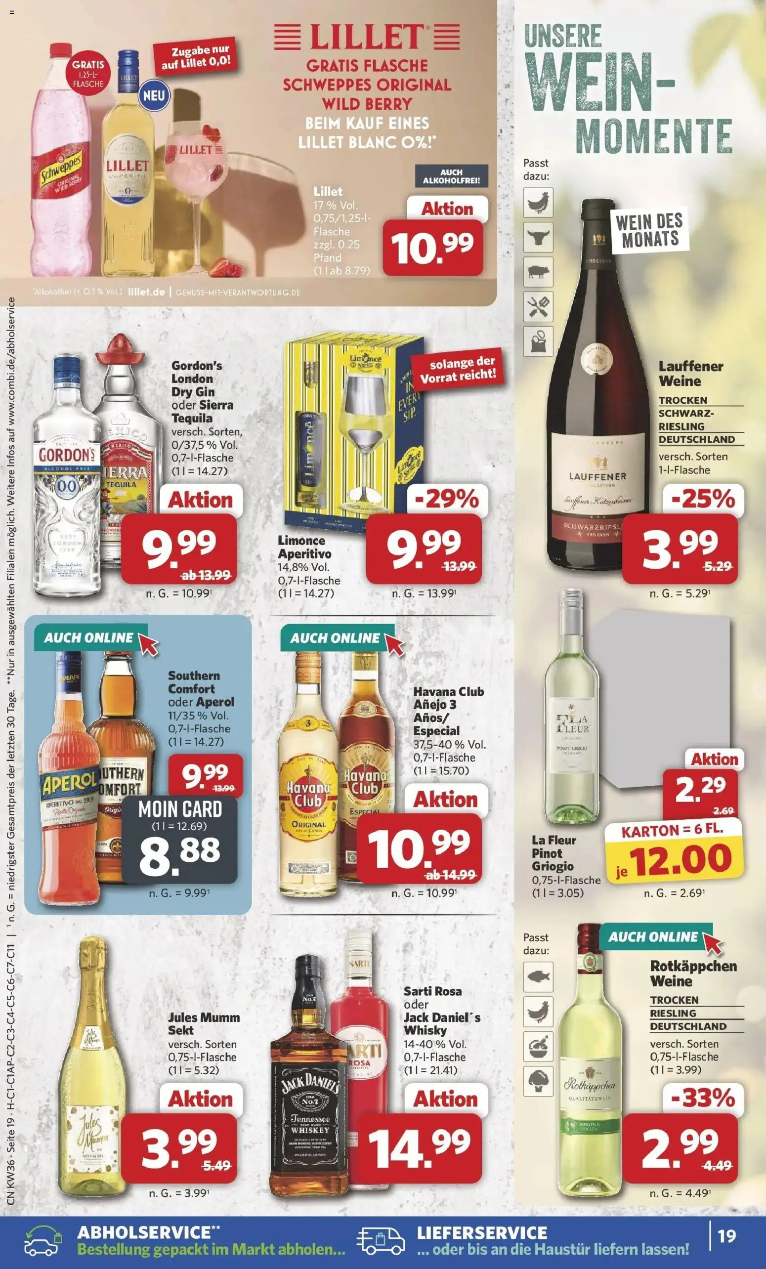 Combi Prospekt Weener (ab 31.08.2026) zum Blättern | Seite: 19 | Produkte: Jack Daniel's, Lillet, Southern comfort, Gin
