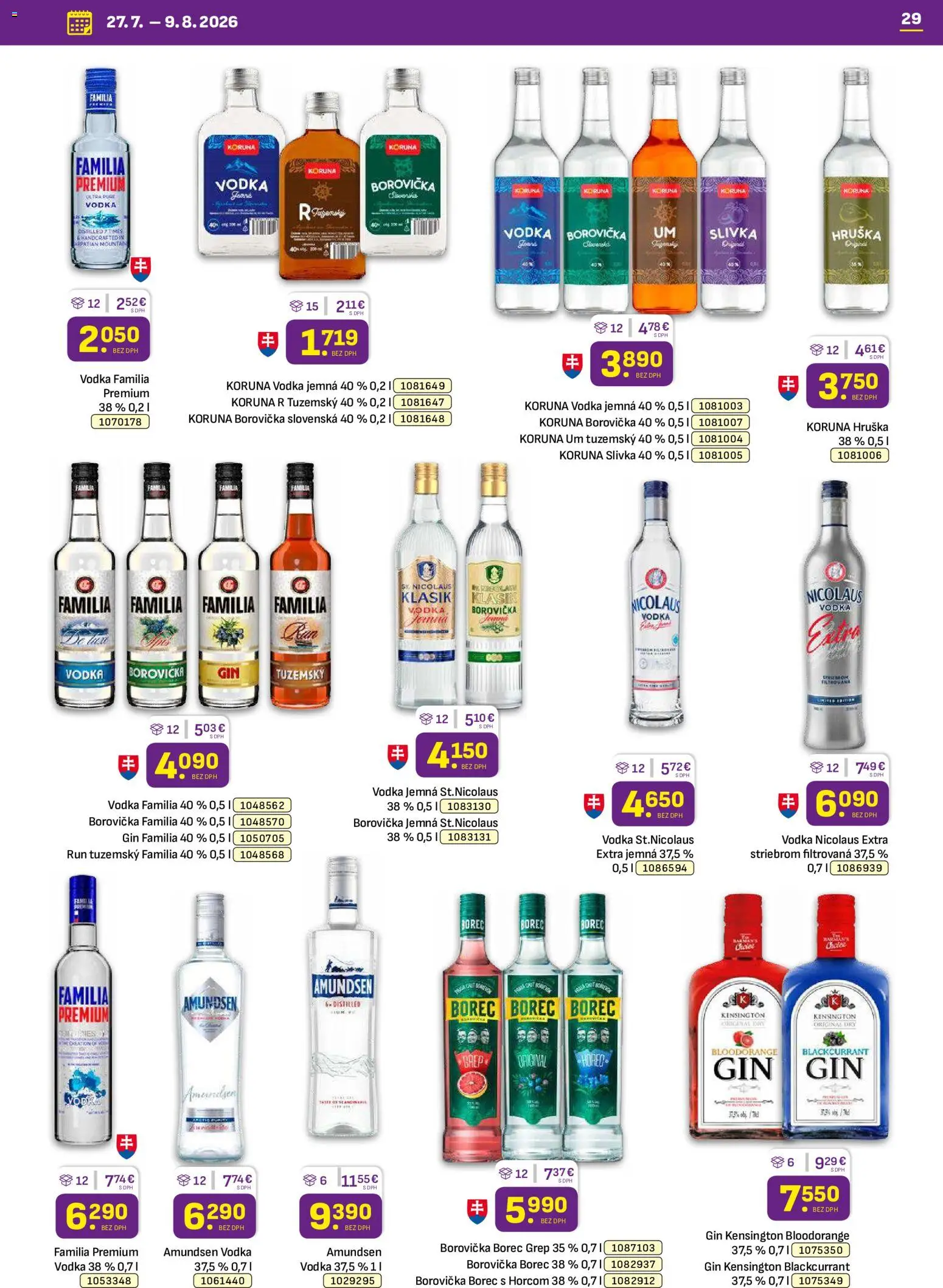 Nové Libex akcie – leták je platný od 27.07.2026 | Strana: 29 | Produkty: Borovička, Gin, Vodka, Amundsen vodka