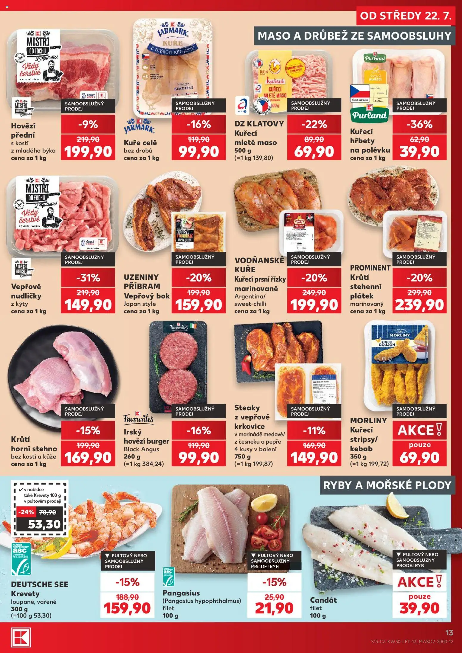 Kaufland leták - Liberec od 22.07.2026 | Strana: 13 | Produkty: Burger, Kuřecí prsní řízky, Mleté maso, Filet