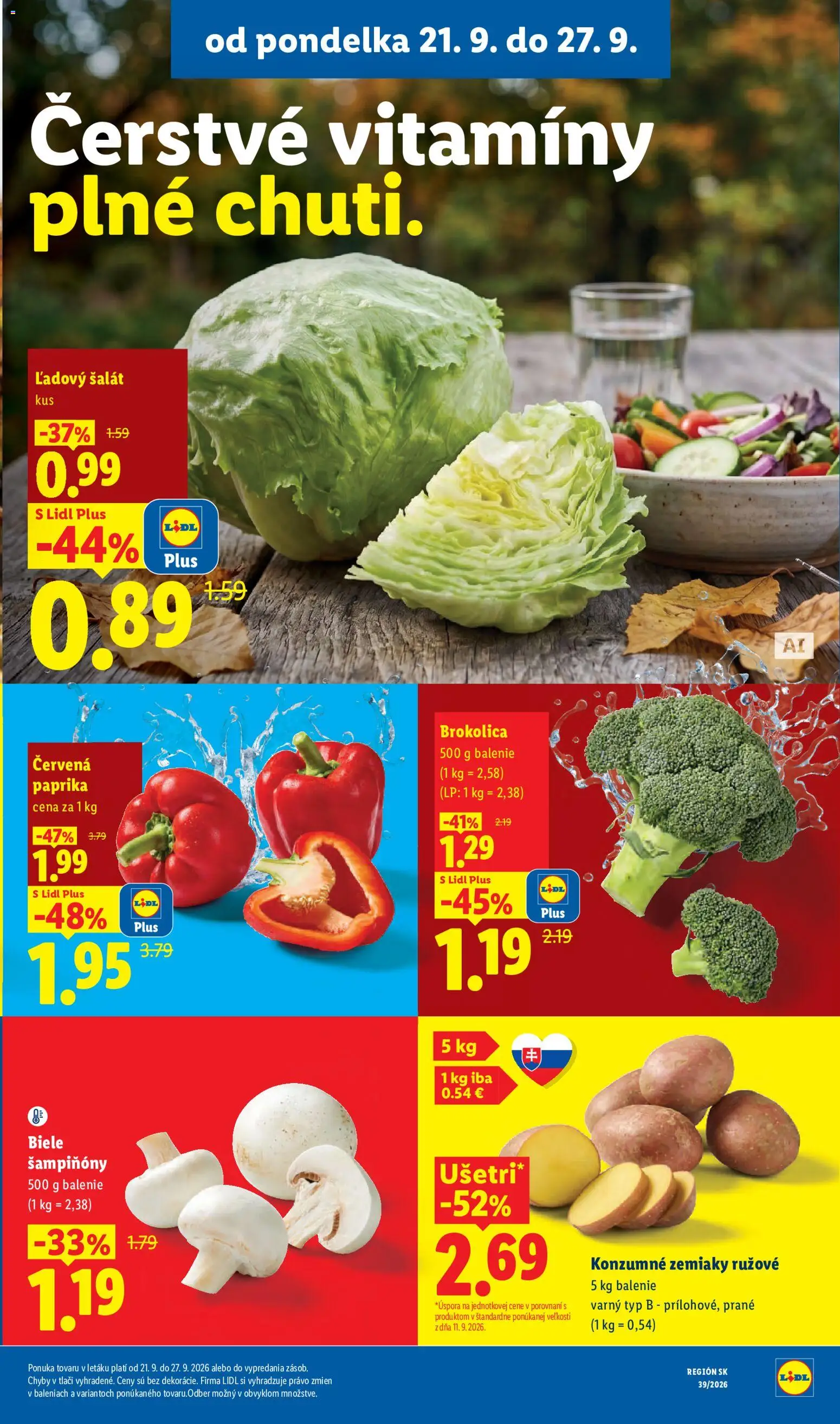 Nové Lidl akcie – leták je platný od 21.09.2026 | Strana: 21 | Produkty: Brokolica, Šalát, Červená paprika, Ľadový šalát