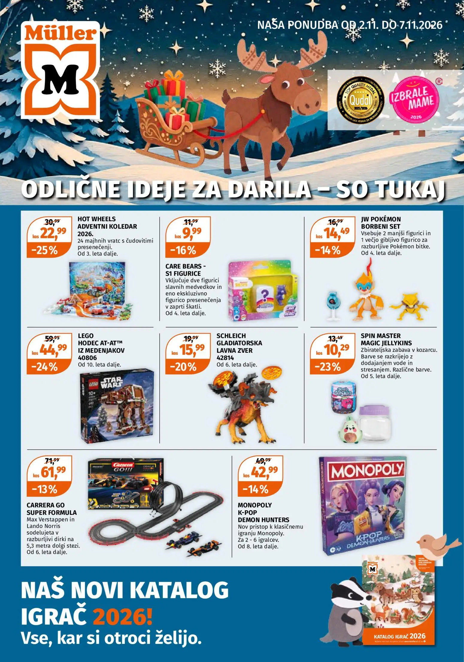 Novi Müller katalog ponudbe – veljaven od 02.11.2026 | Stran: 1 | Izdelki: Adventni koledar, Igra, Kos