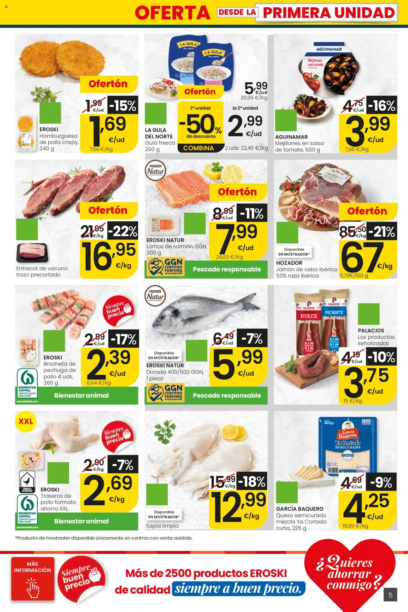 Eroski Ofertones de verano City │ válido desde el 11.06.2026 | Página: 5 | Productos: Queso, Jamón, Pescado, Σοκολατούχο γάλα