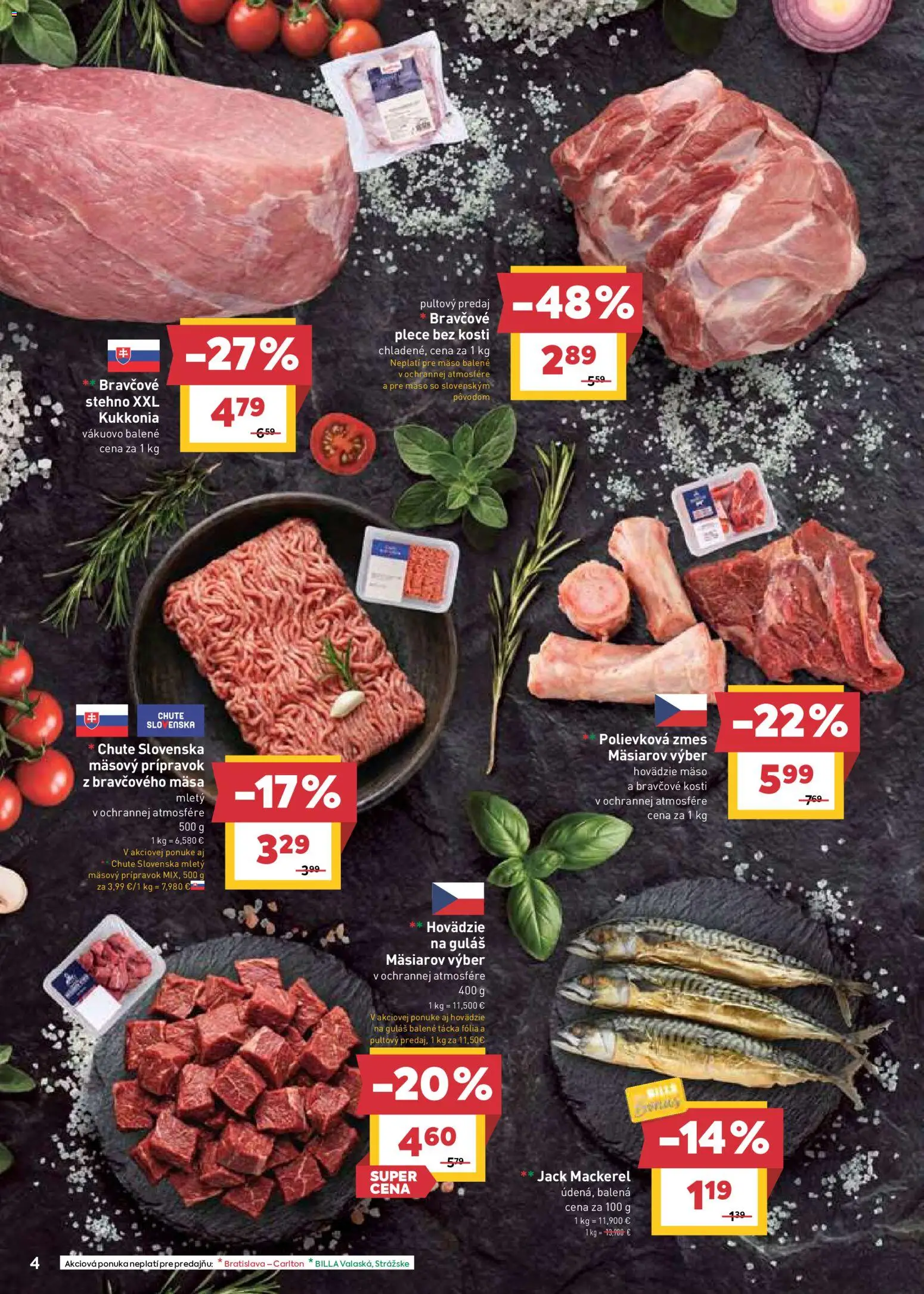 Nové Billa akcie – leták je platný od 12.08.2026 | Strana: 4 | Produkty: Hovädzie mäso, Fólia, Bravčové plece, Bravčové stehno