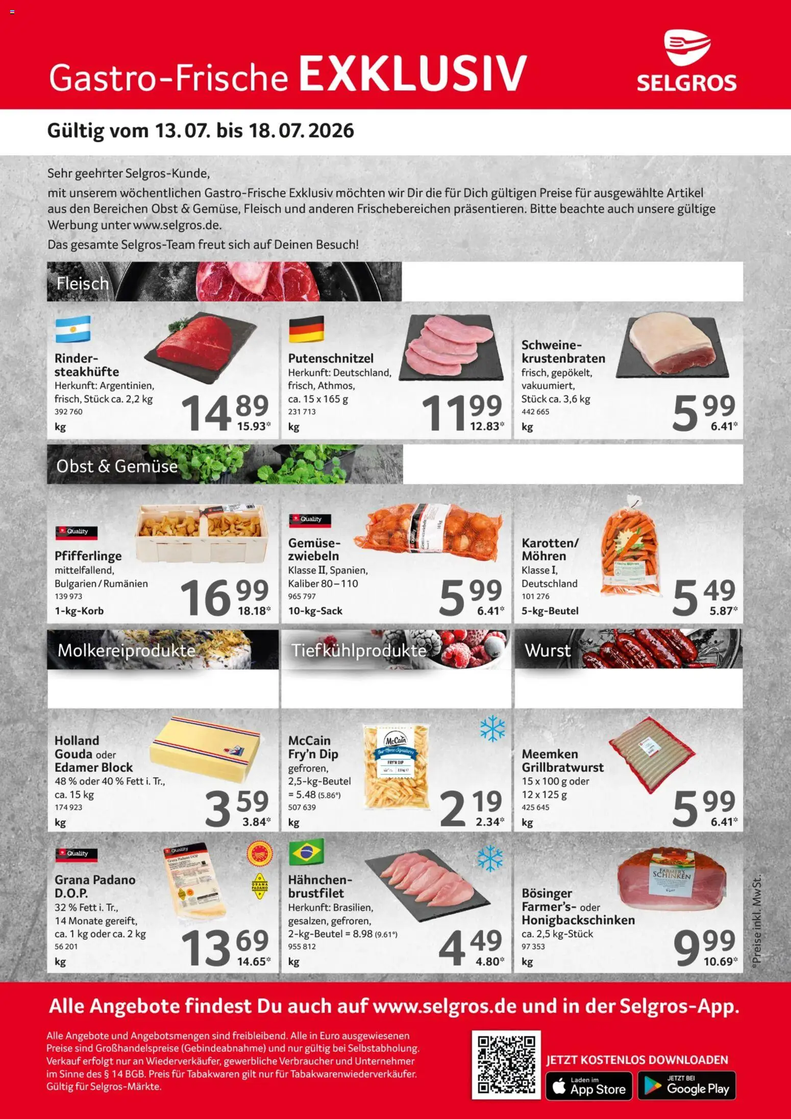 Selgros Gastroangebote – gültig ab 13.07.2026 | Seite: 1 | Produkte: Krustenbraten, McCain, Gemüse, Schinken