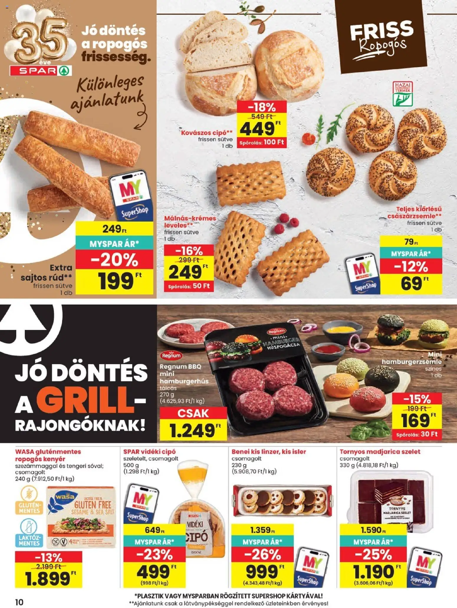 Spar akciós ujság - amely érvényes a következő dátumtól: 07.05.2026 | Oldal: 10 | Termékek: Grill, Kenyér, Sajtos rúd, Gluténmentes