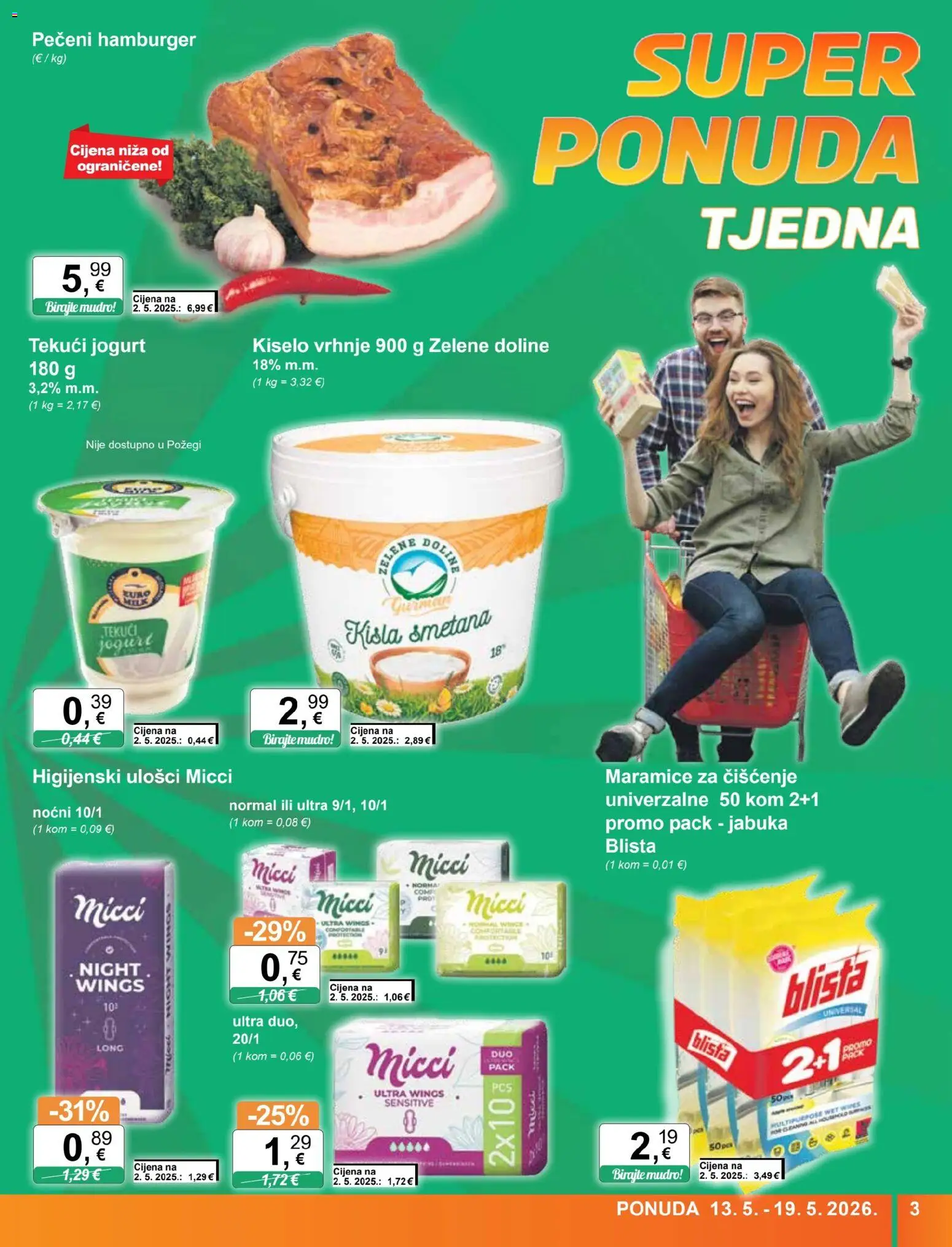 KTC katalog | vrijedi od 13.05.2026 | Stranica: 3 | Proizvodi: Higijenski ulošci, Jogurt, Hamburger, Jabuka
