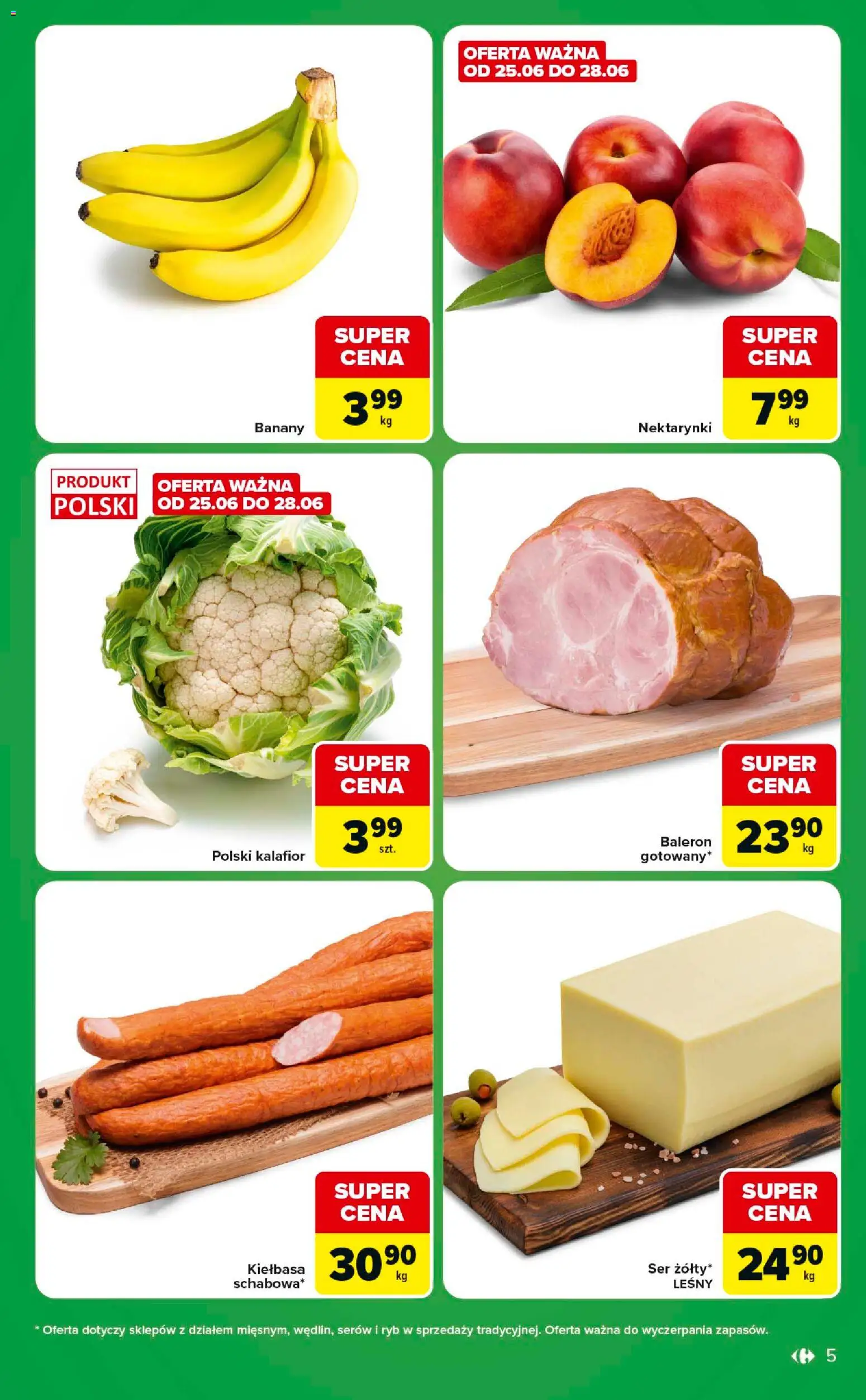 Carrefour gazetka - Express od 23.06.2026 | Strona: 5 | Produkty: Kiełbasa, Kalafior, Ser, Banany