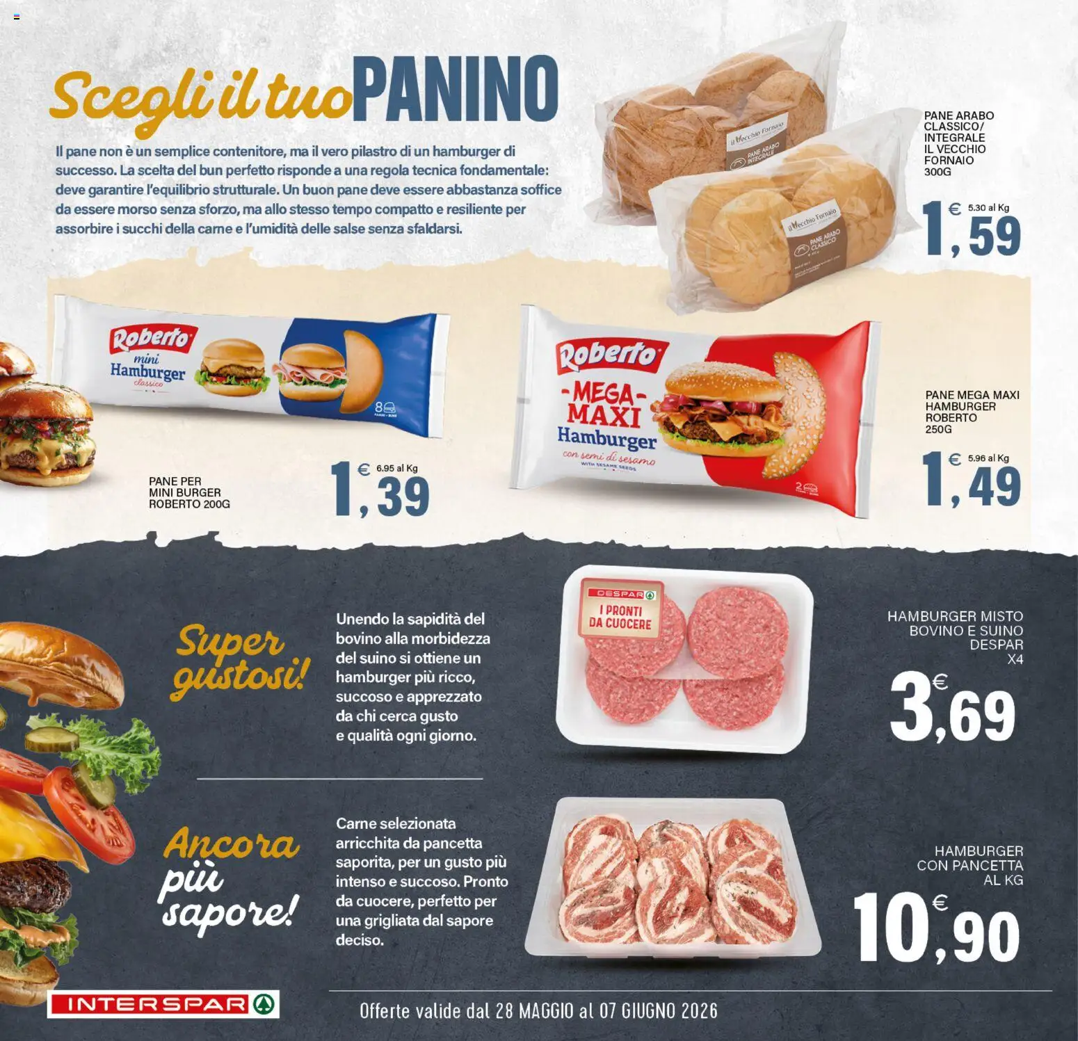 Volantino Interspar del 28.05.2026 | Pagina: 8 | Prodotti: Bovino, Pane, Suino, Hamburger