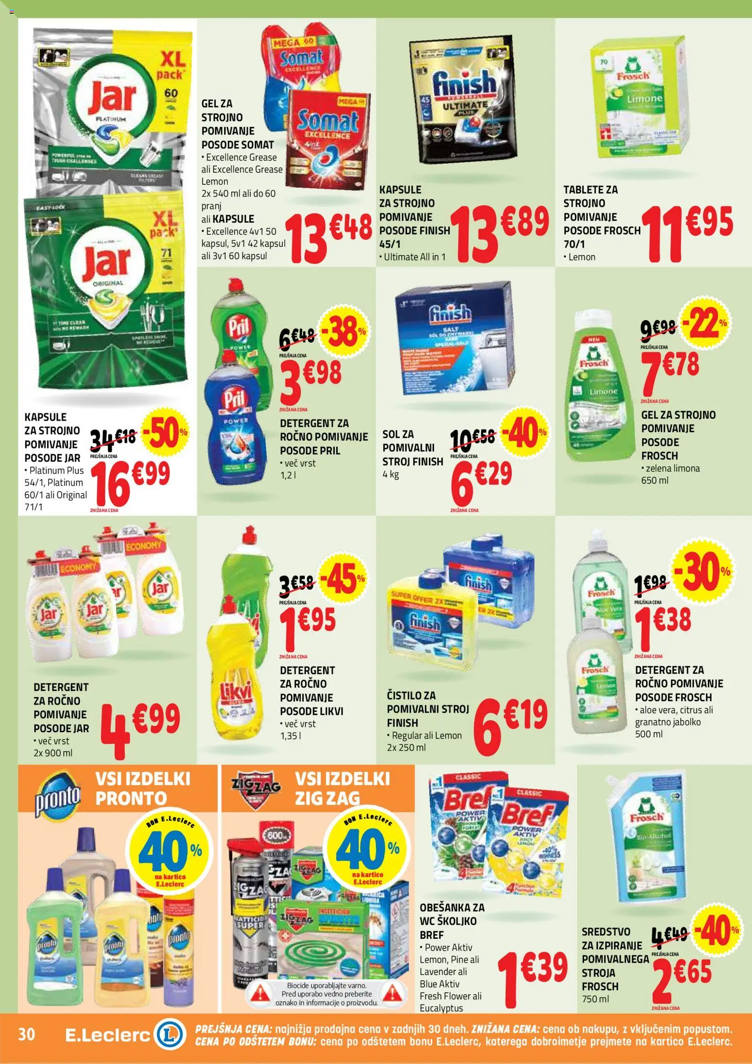 Novi E.leclerc katalog ponudbe – veljaven od 26.08.2026 | Stran: 30 | Izdelki: Pomivalni stroj, Detergent, Sol, Zelena
